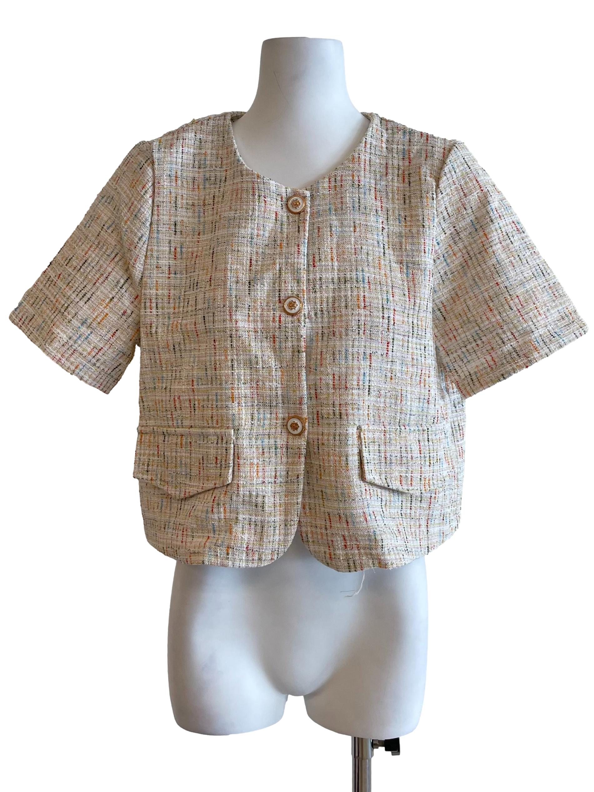 White Multicolour Tweed Chanel Top