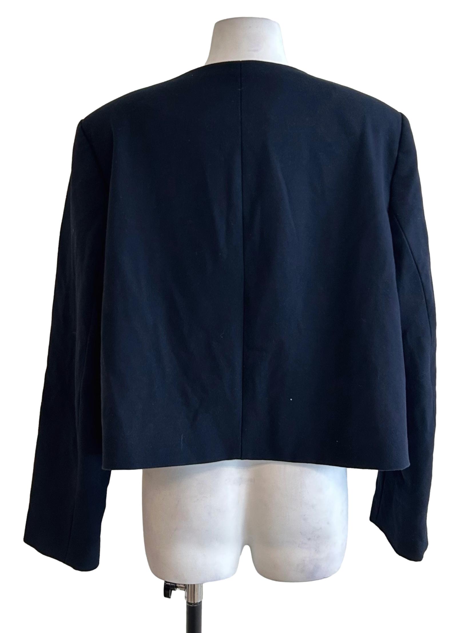 Navy Blue Gold Button Crop Jacket