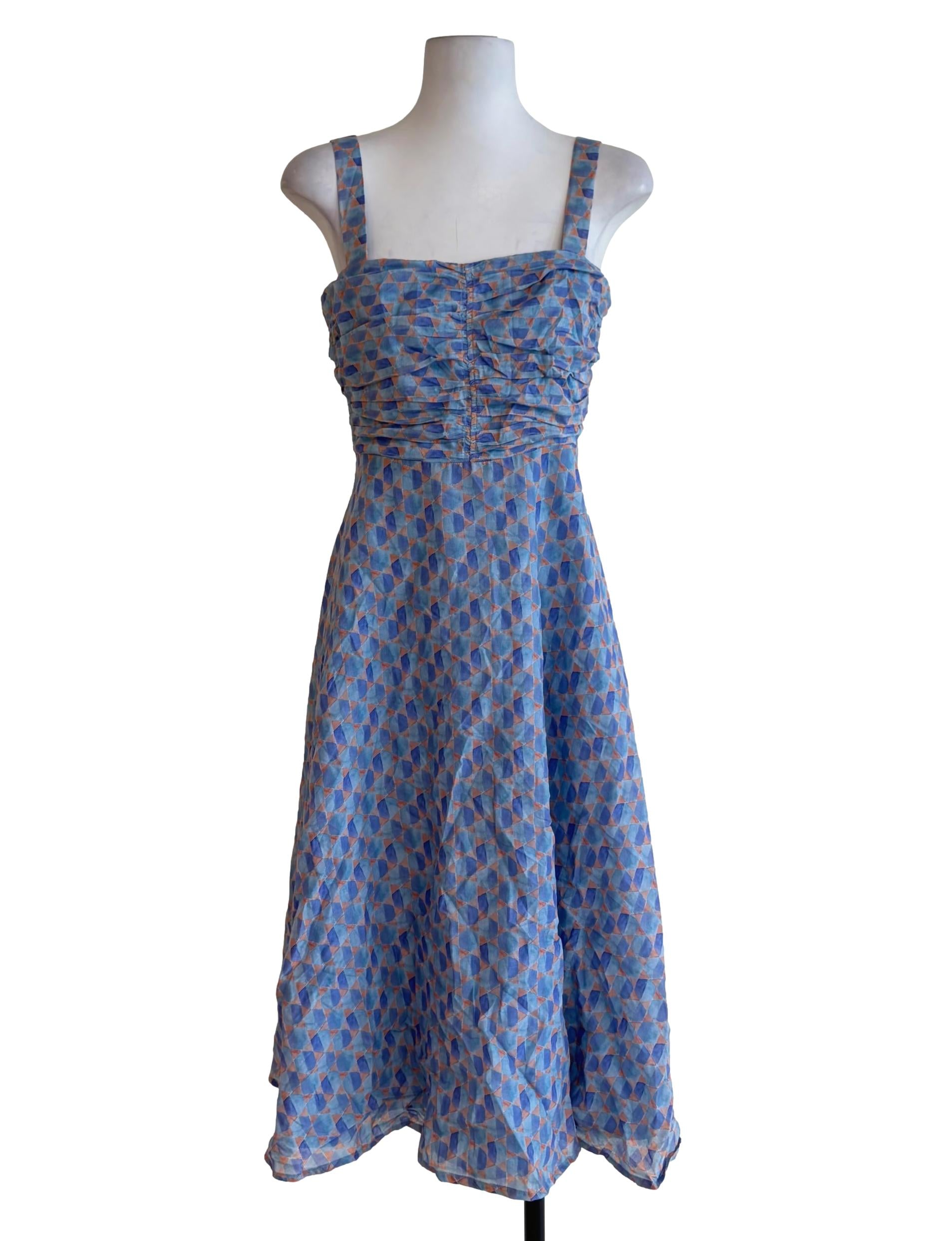 Cerulean Blue Square Motive Apron Dress