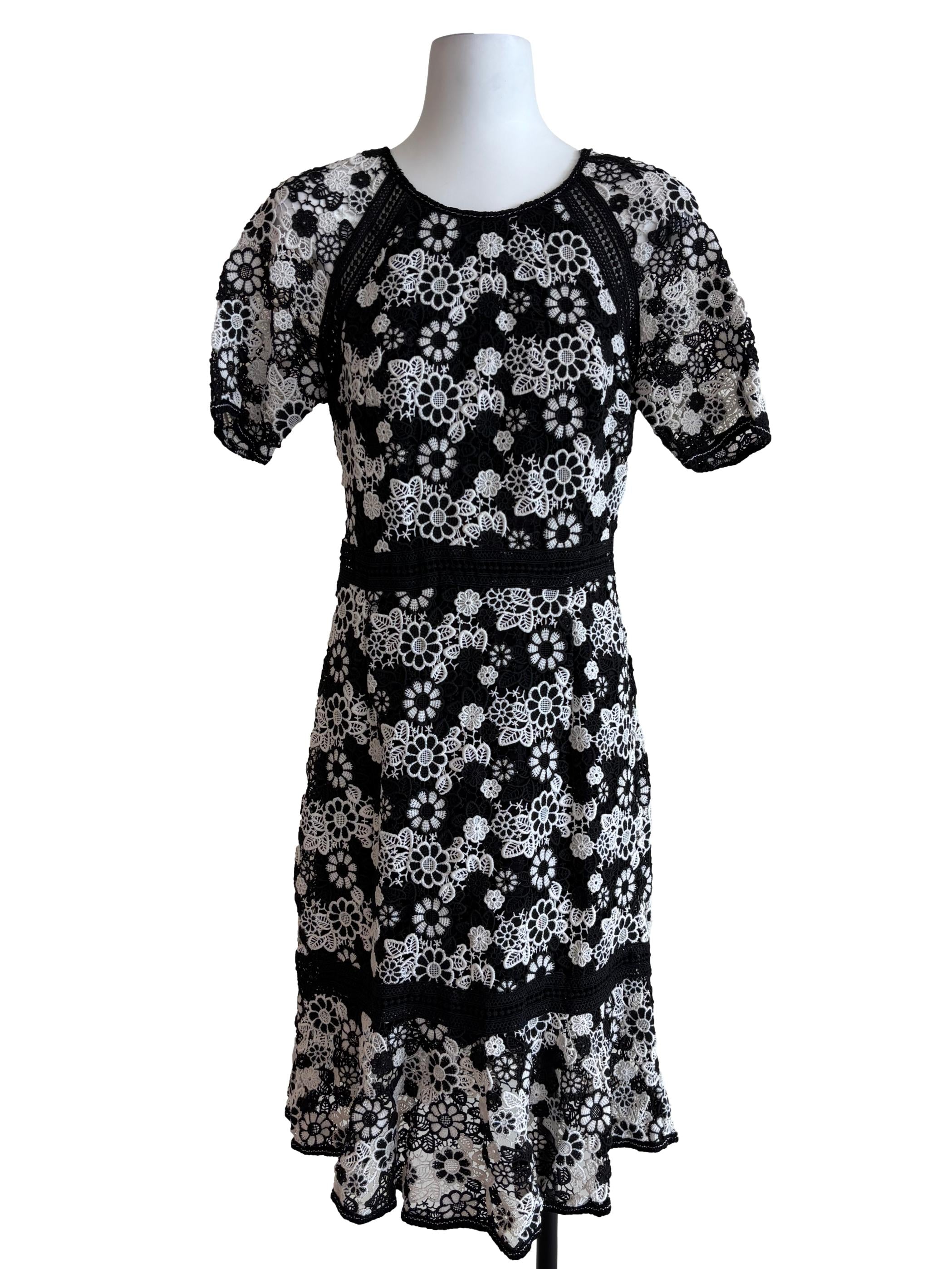 Black And White Floral Knit Dress