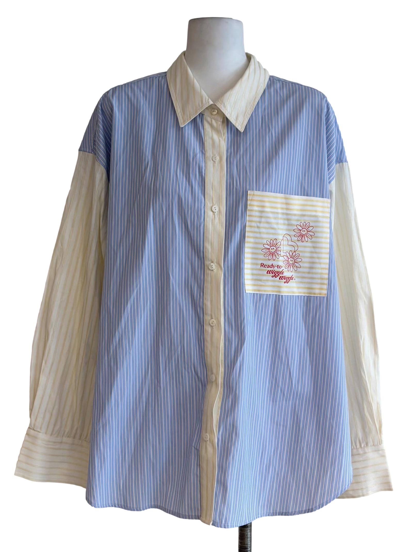 Sky Blue And Cream Button Down Stripes Top