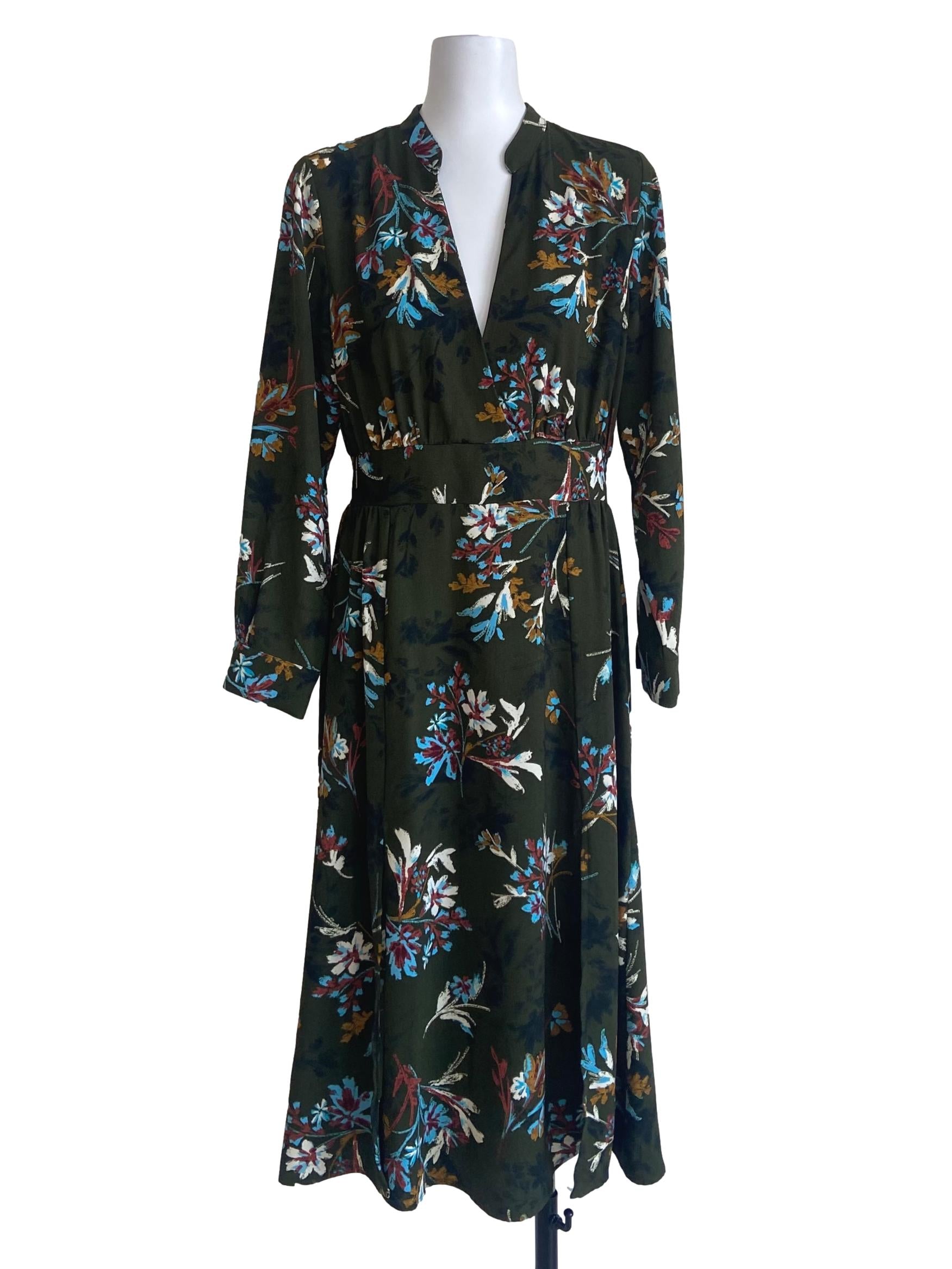 Pickle Green Floral Slit Dress