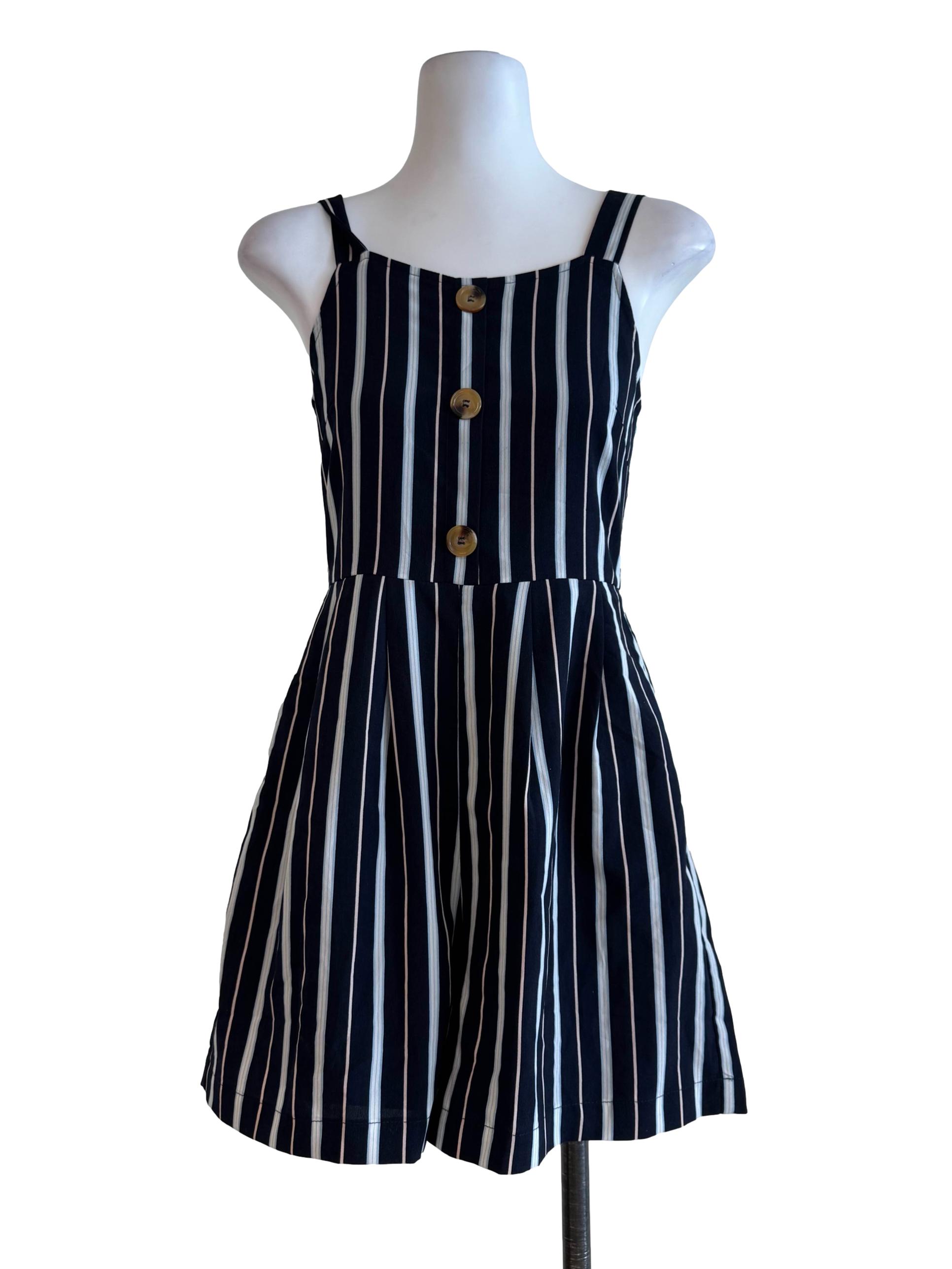 Navy Blue Stripes Sleeveles Jumper