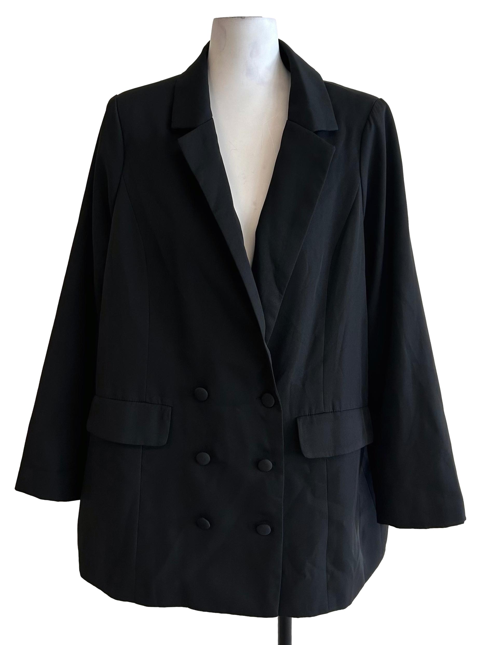 Black Double-Breasted Oversized Smart Blazer
