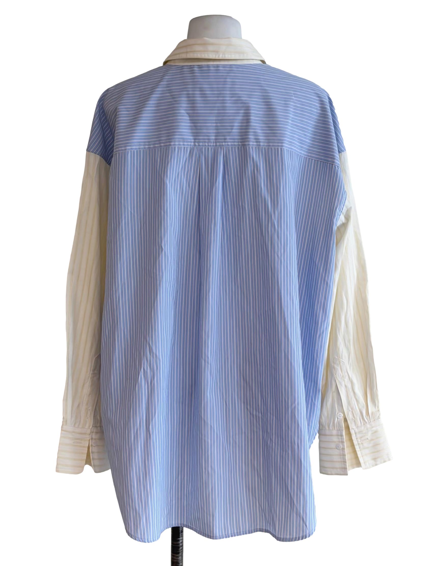 Sky Blue And Cream Button Down Stripes Top