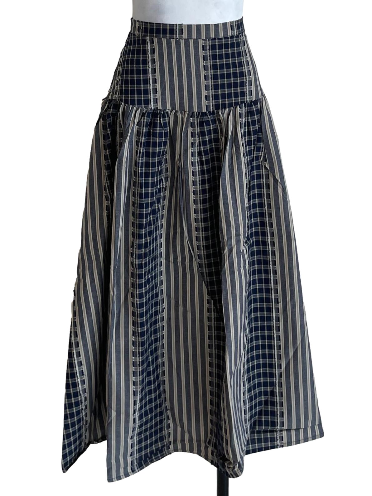 Blue Tattersall High-Waisted A-Line Skirt