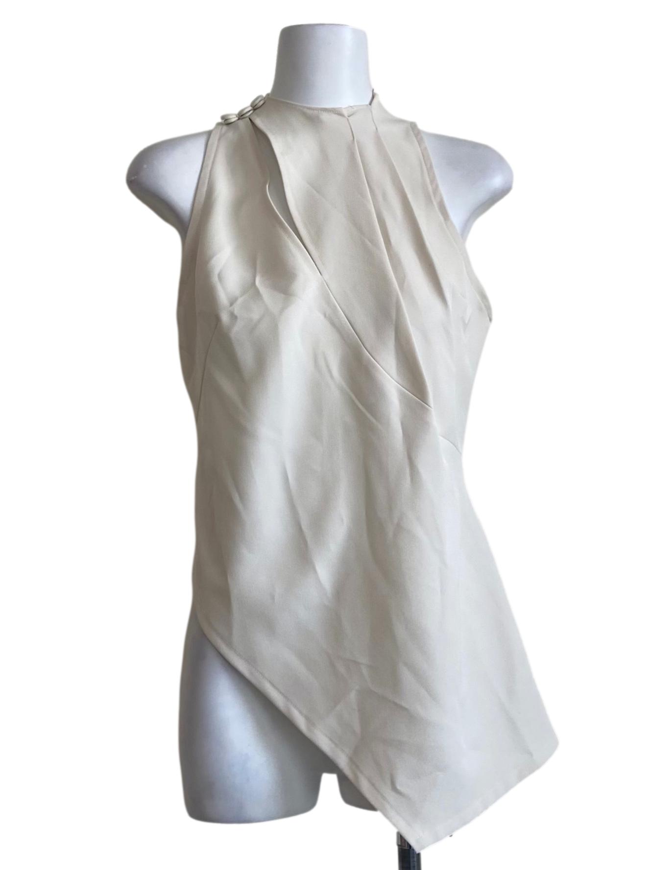 White Sleeveless Halter Neck Asymmetric Top