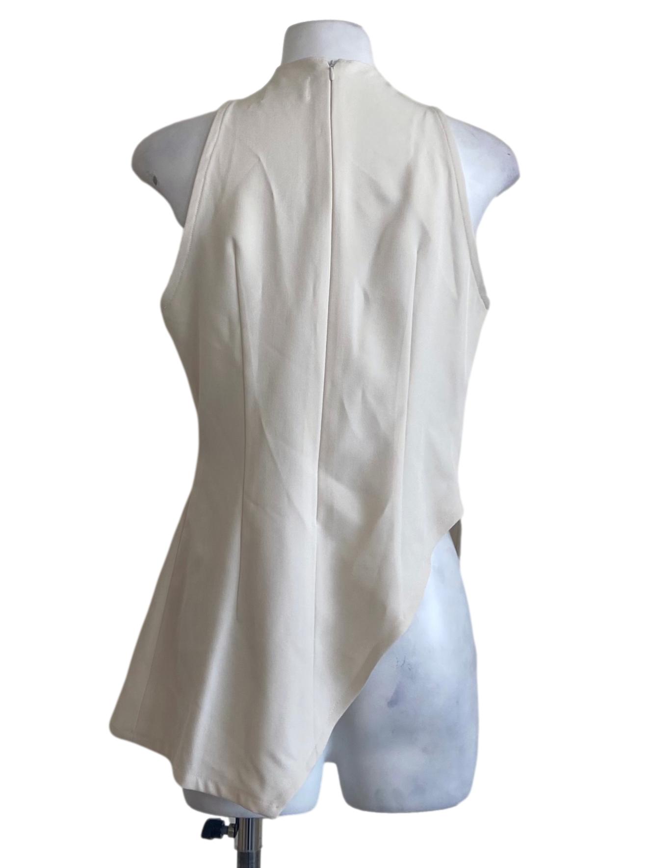 White Sleeveless Halter Neck Asymmetric Top