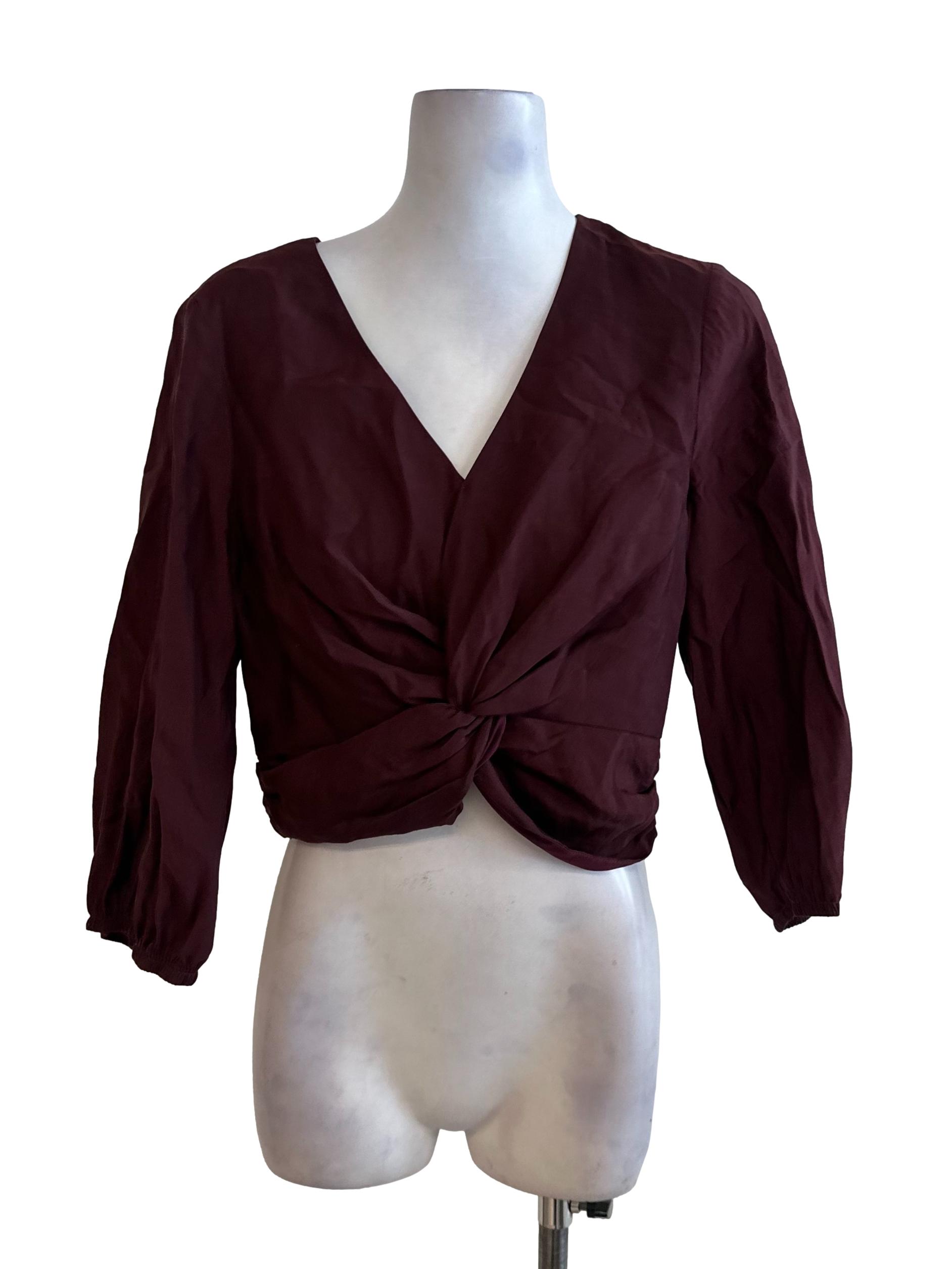 Mahogany Brown V Neck Knot Top