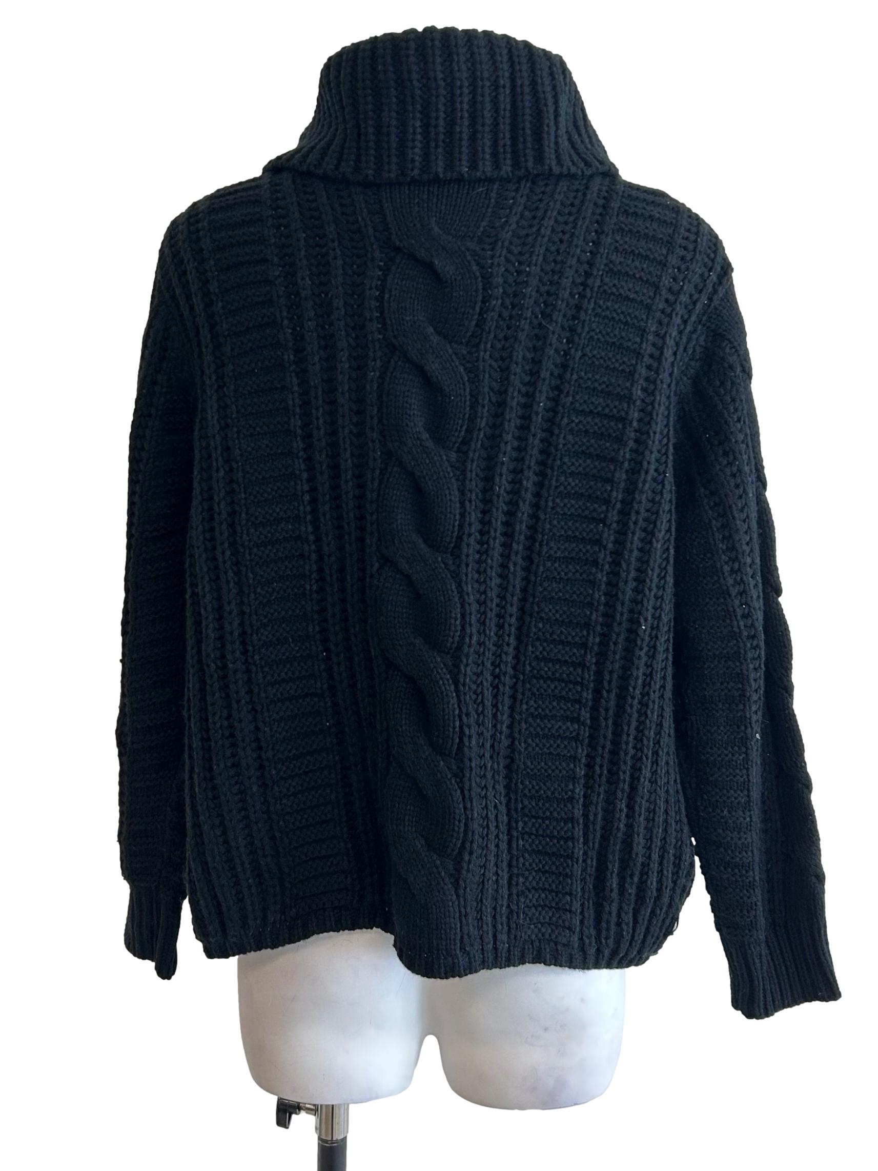 Black Cable-Knit Turtleneck Cozy Sweater
