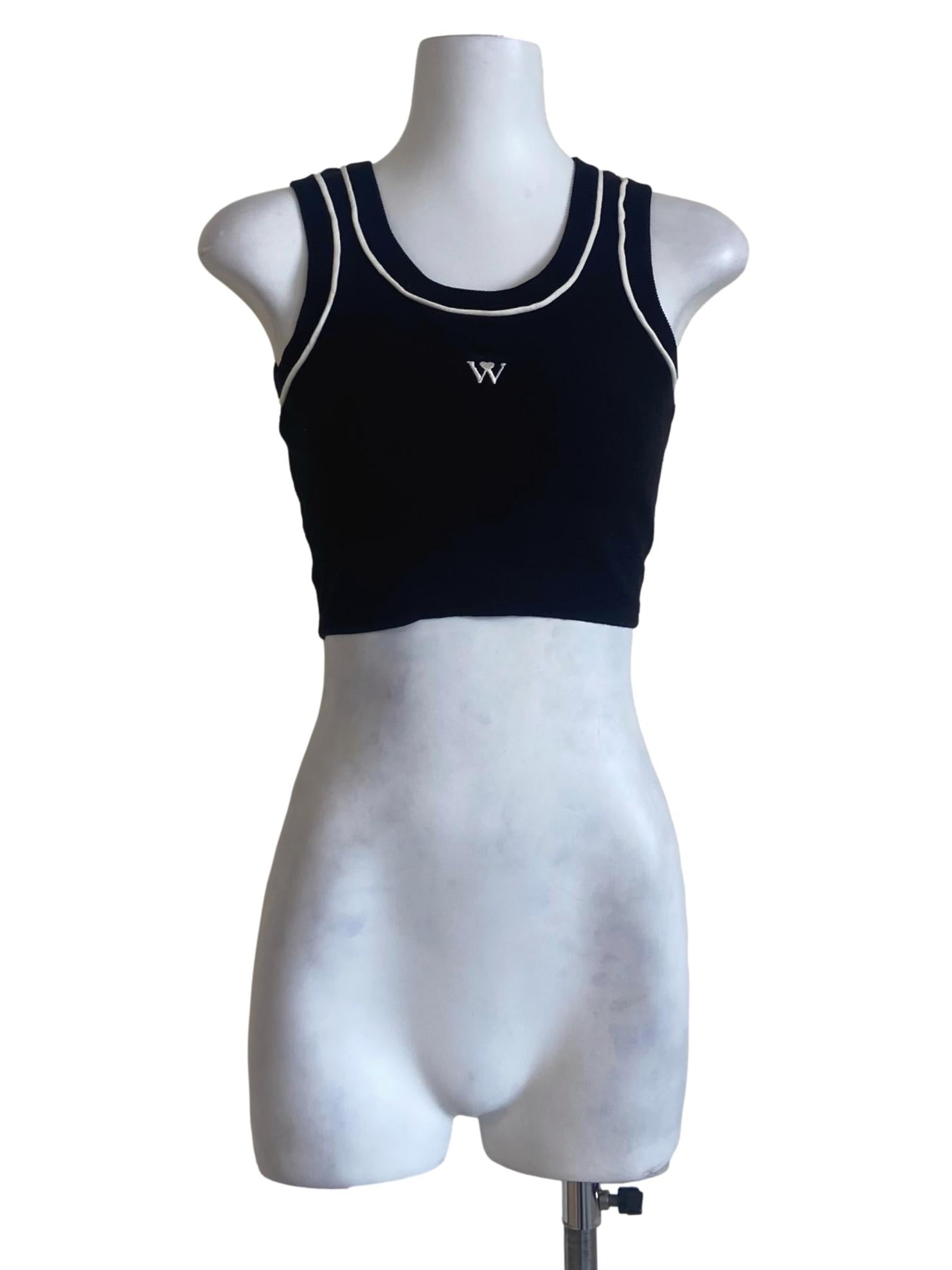 Black & White Sleeveless Twill Crop Top