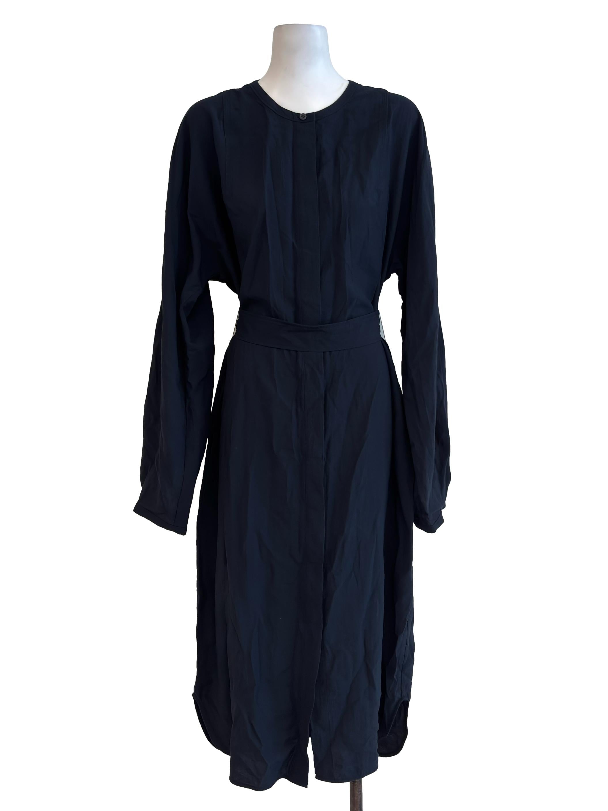 Dark Blue Button Front Unlined Dress
