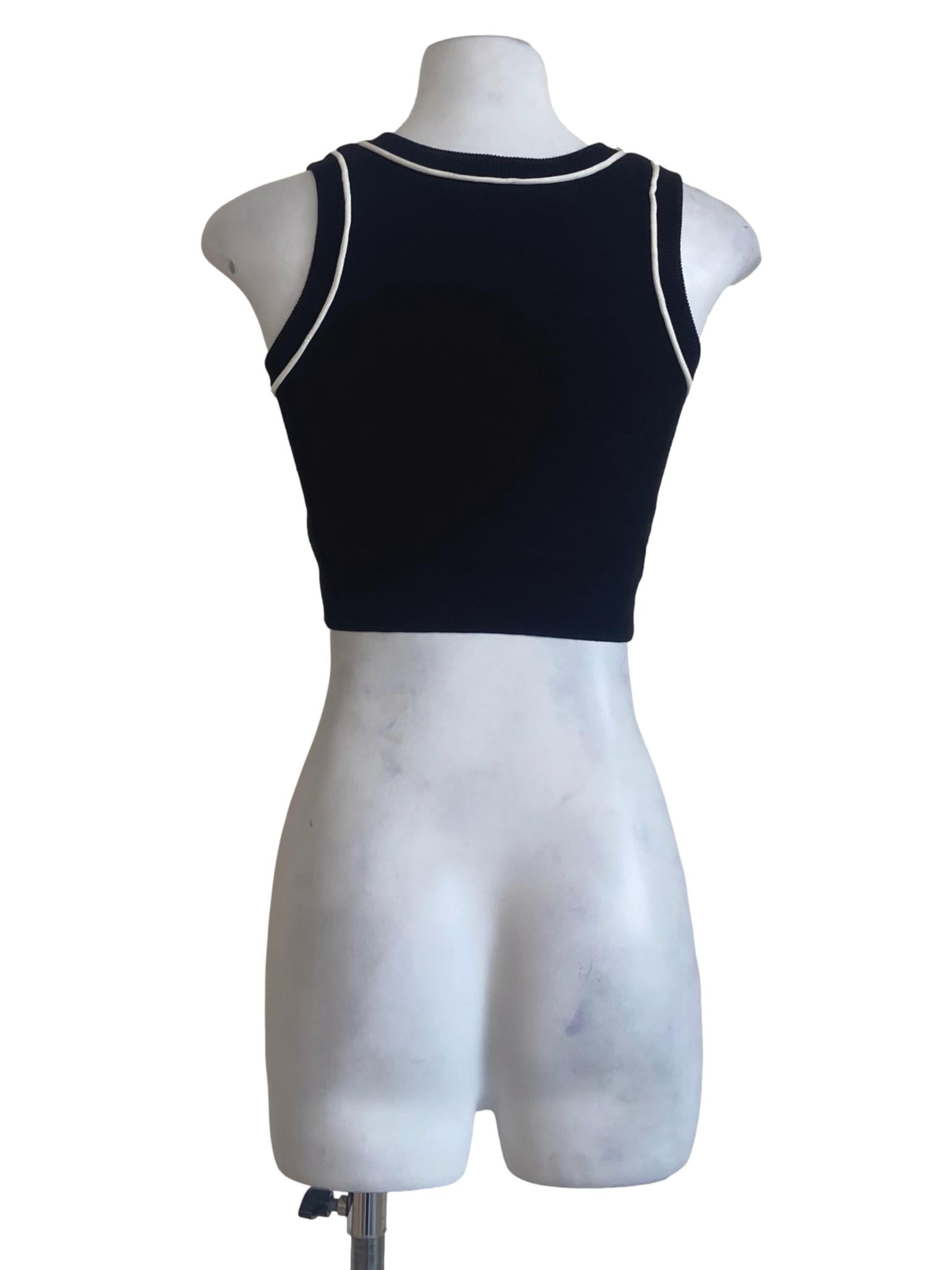 Black & White Sleeveless Twill Crop Top