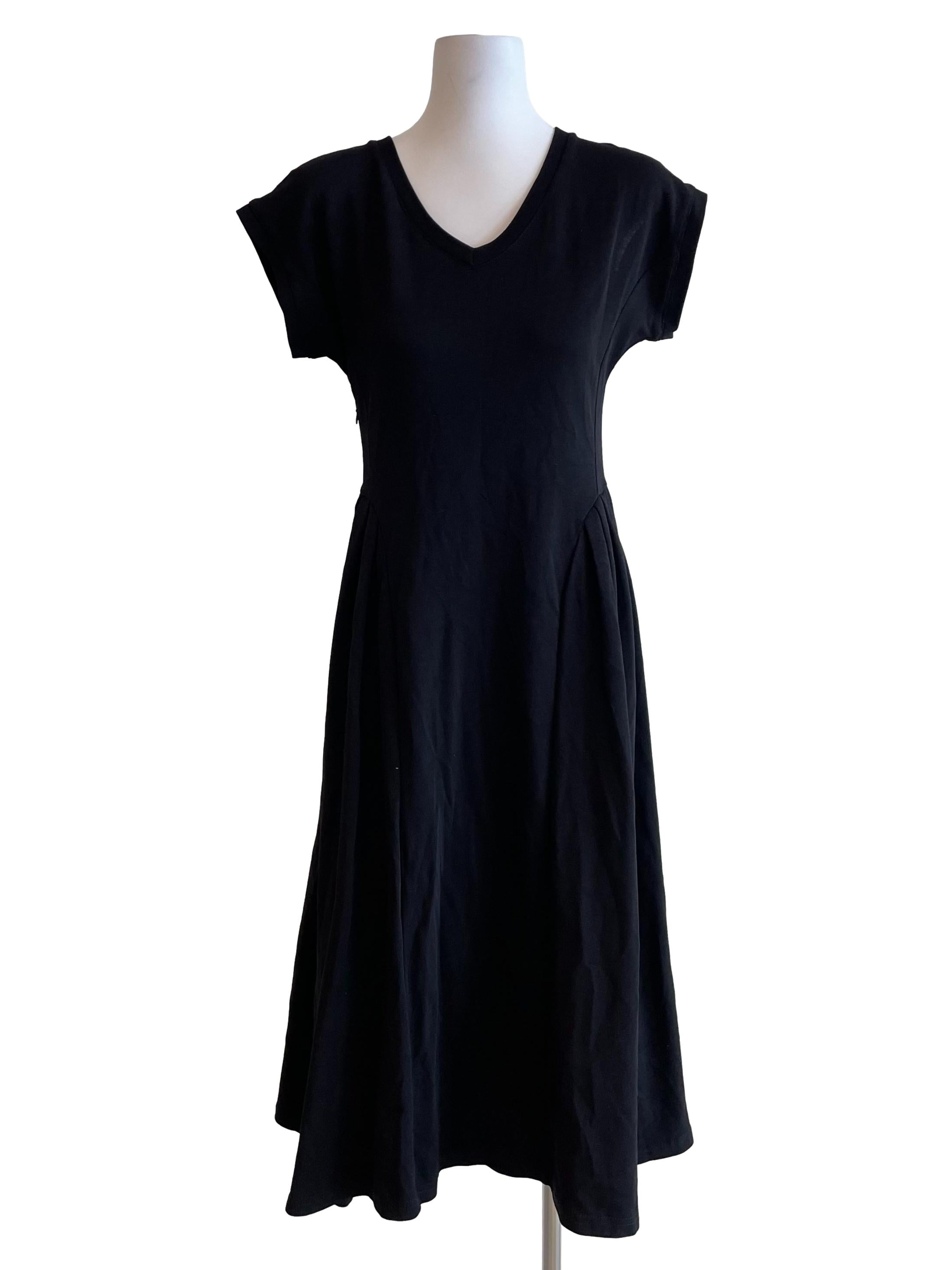 Black Pleated Waist Tee Dress