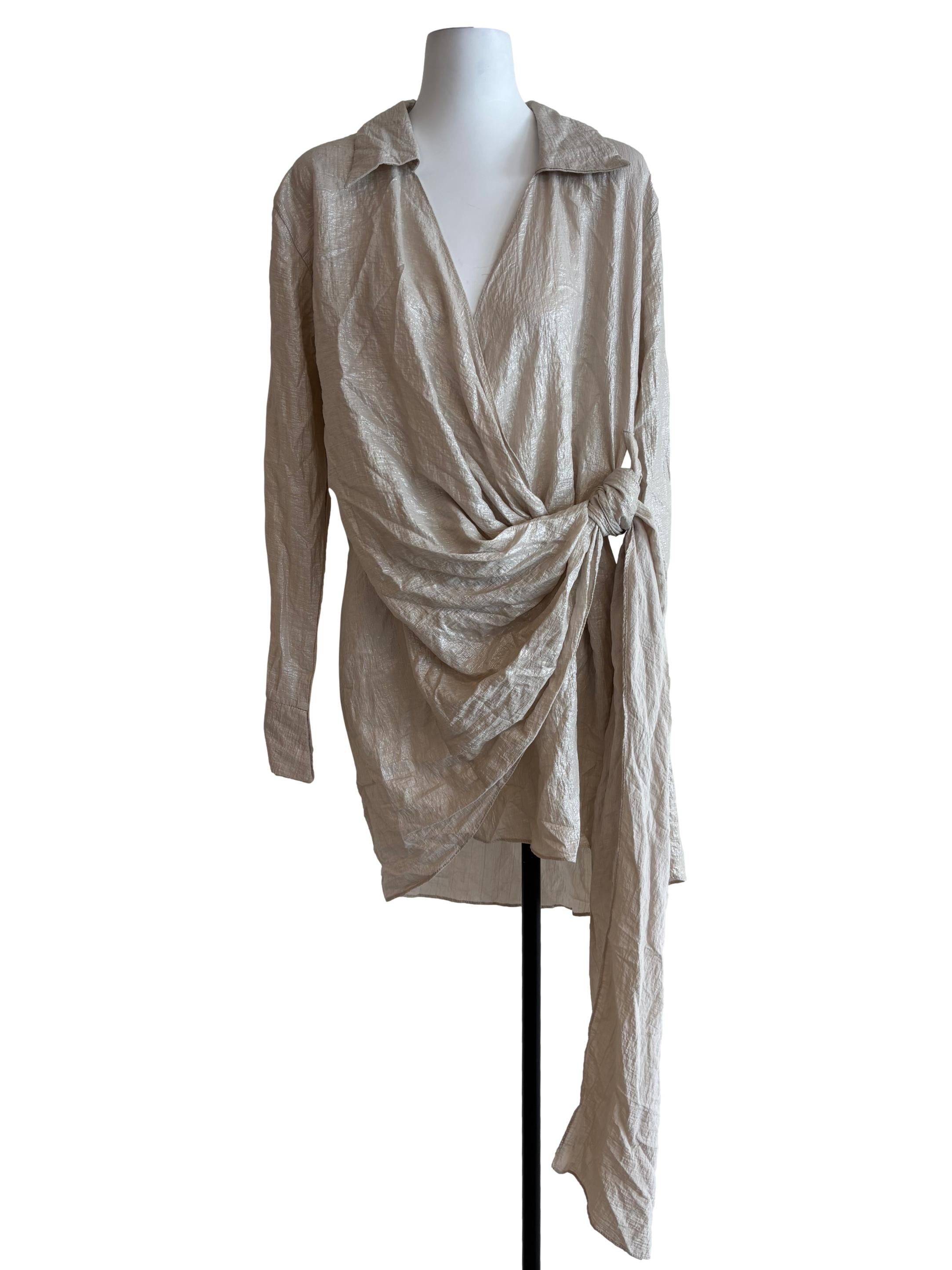 Champagne Beige Side Drape Shirt Dress