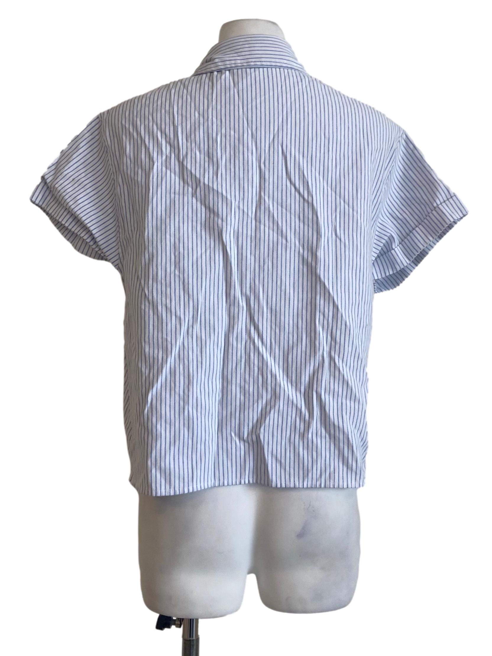 Blue & White Stripe Front Knot Blouse
