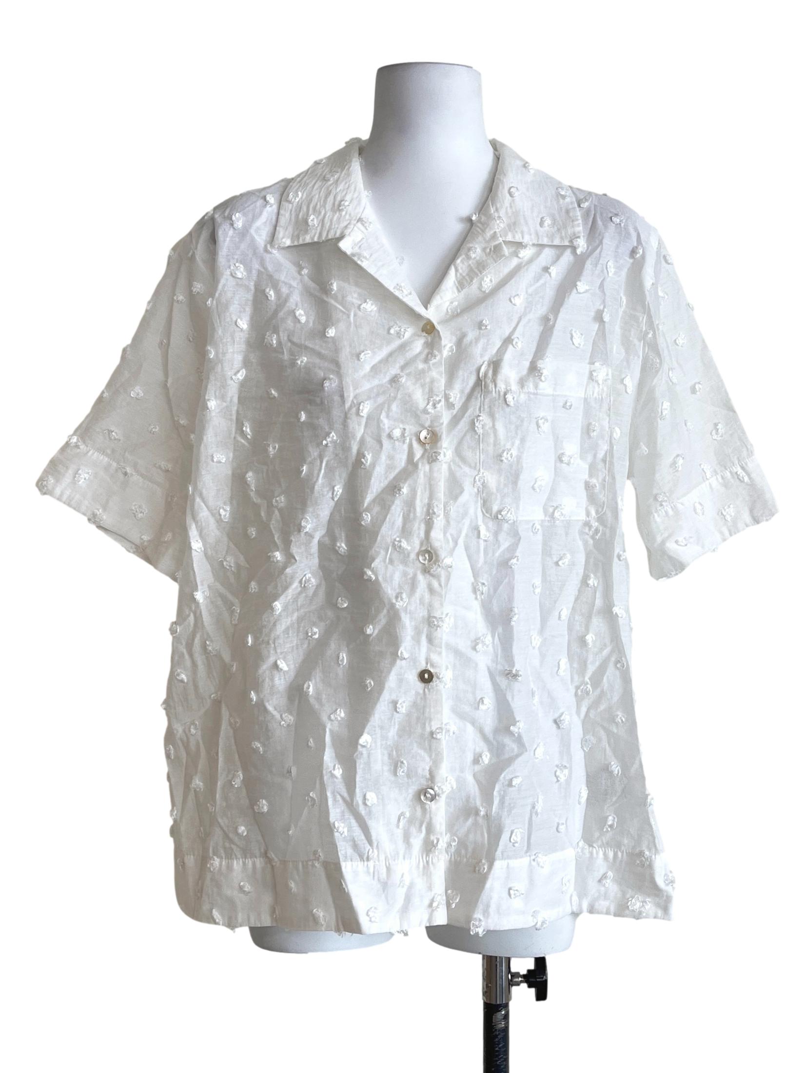 Daisy White Down Button Short Sleeve Top