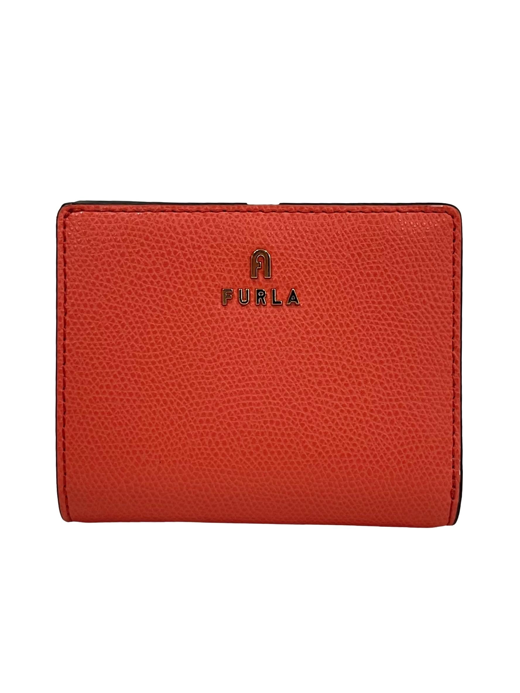 Orange Camelia Compact Leather Wallet