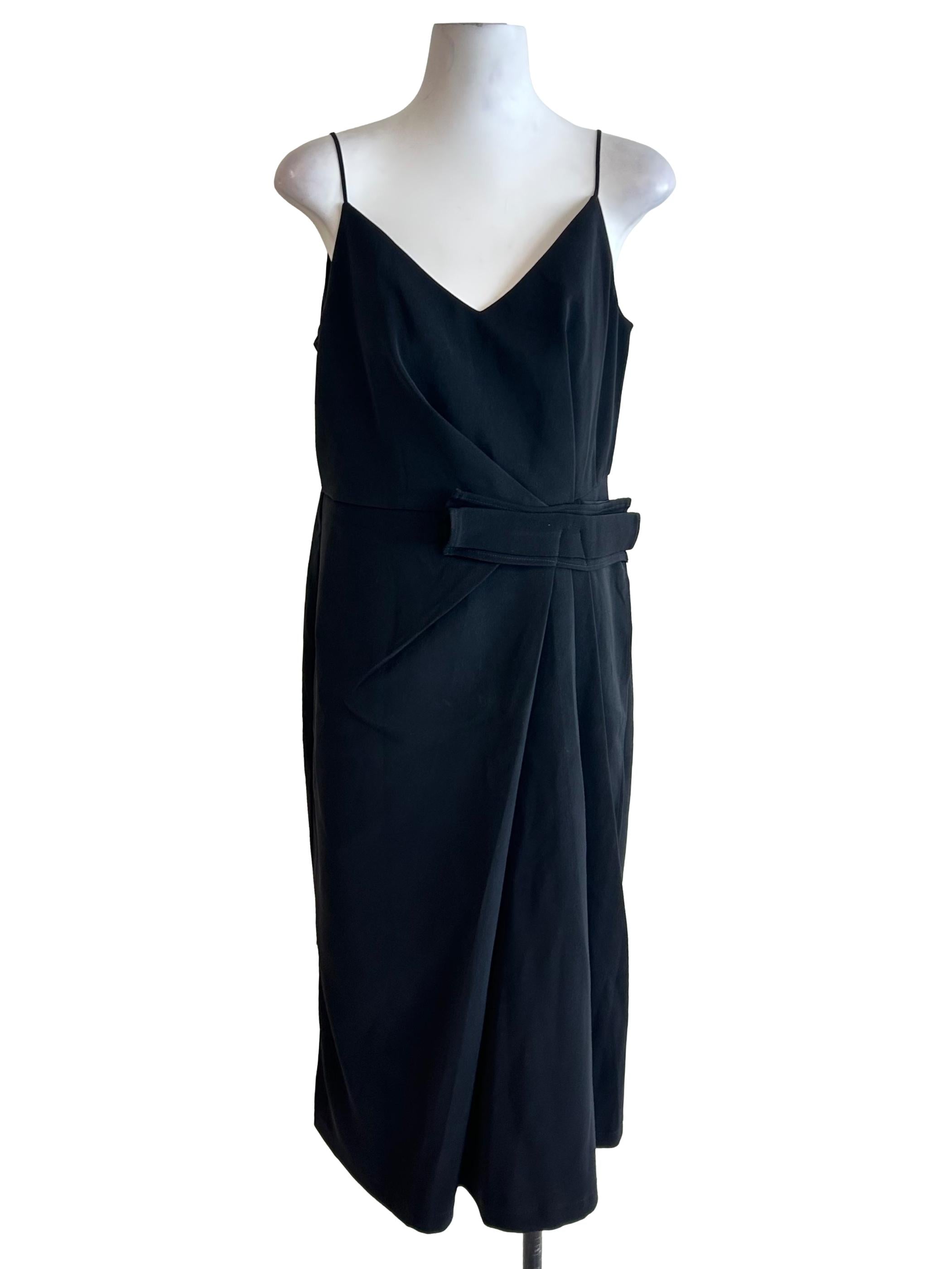 Black Wrap-Detail Elegant Maxi Dress