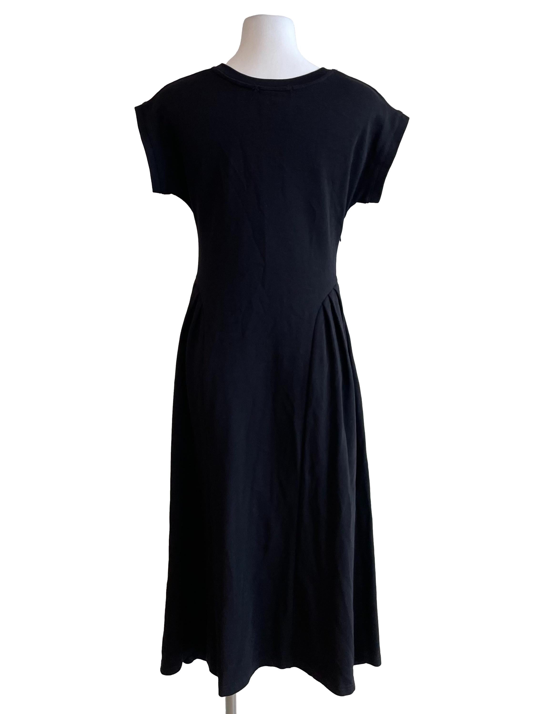 Black Pleated Waist Tee Dress