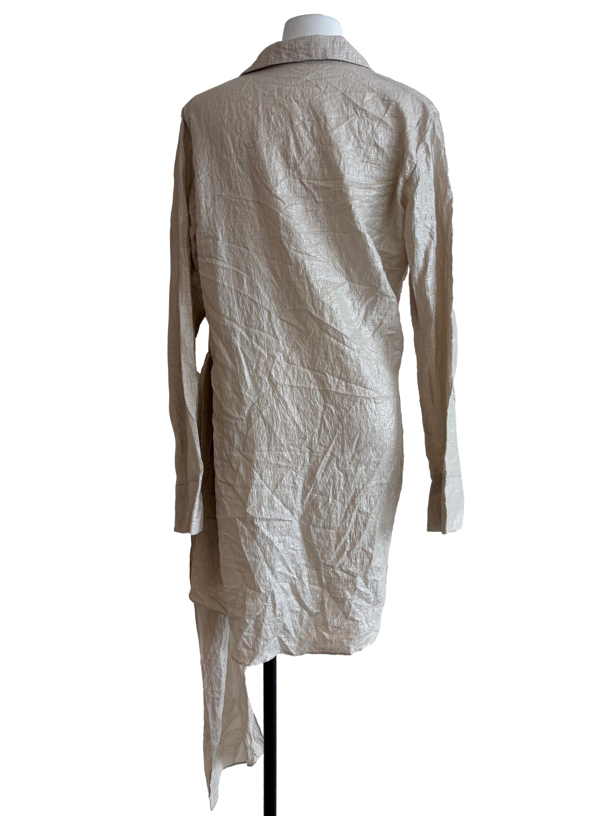 Champagne Beige Side Drape Shirt Dress