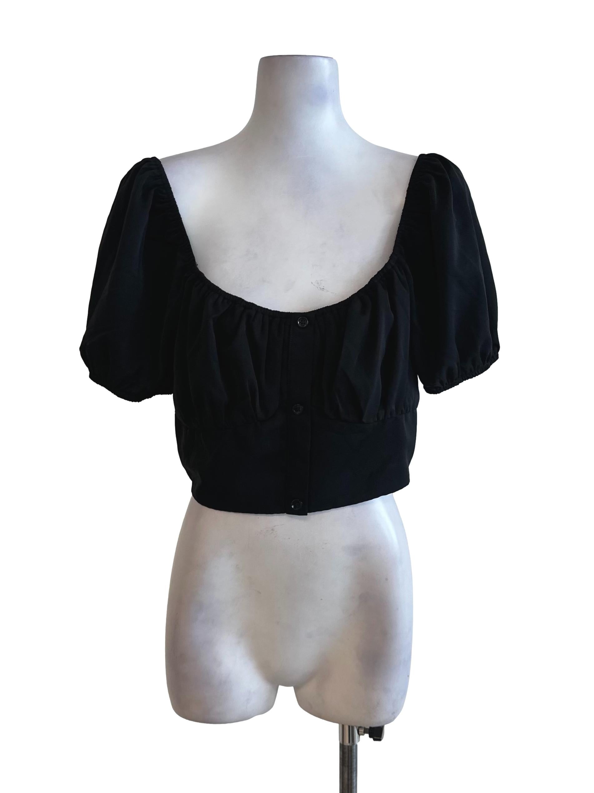 Raven Black Scoop Neck Button Top