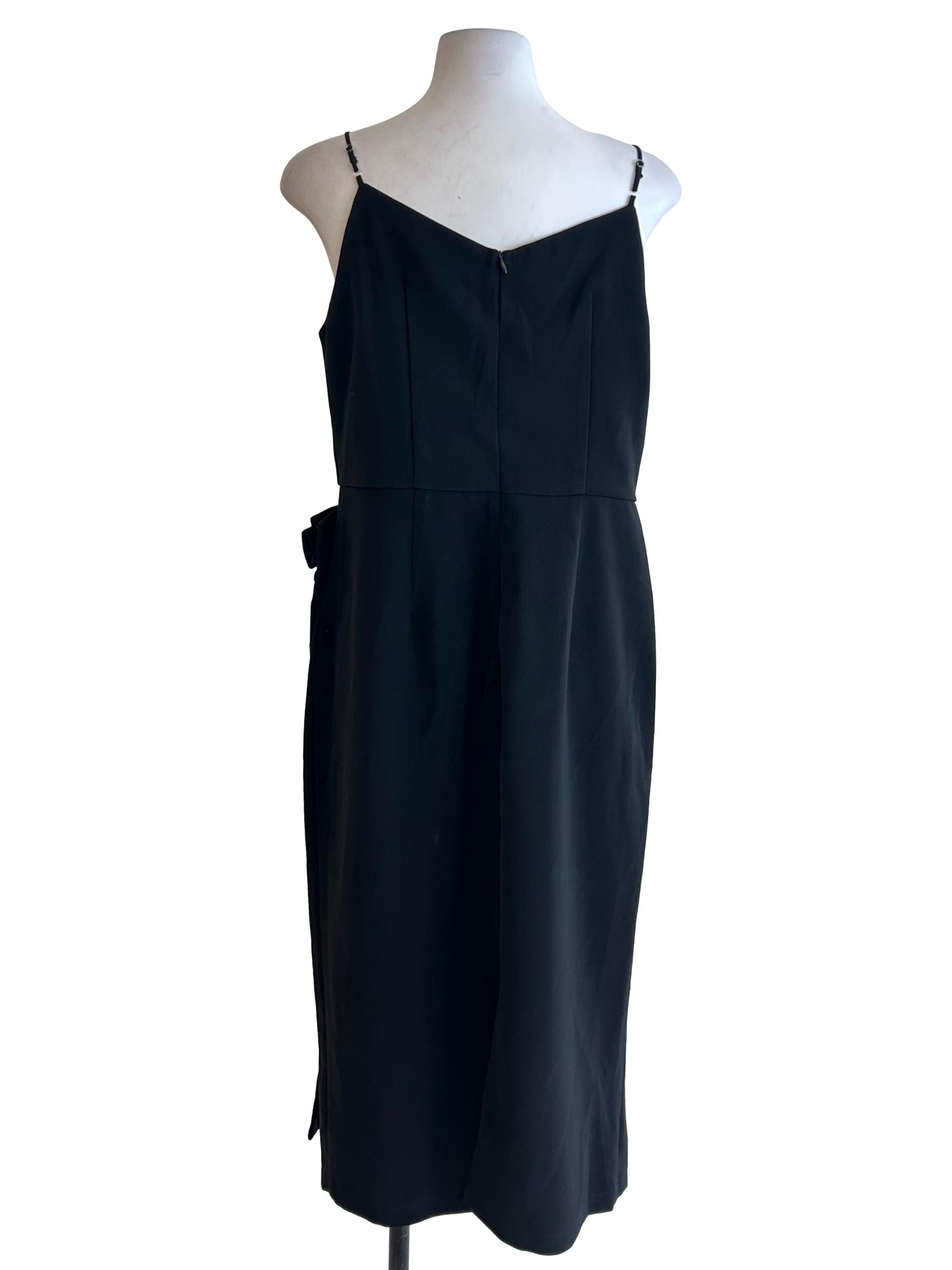 Black Wrap-Detail Elegant Maxi Dress