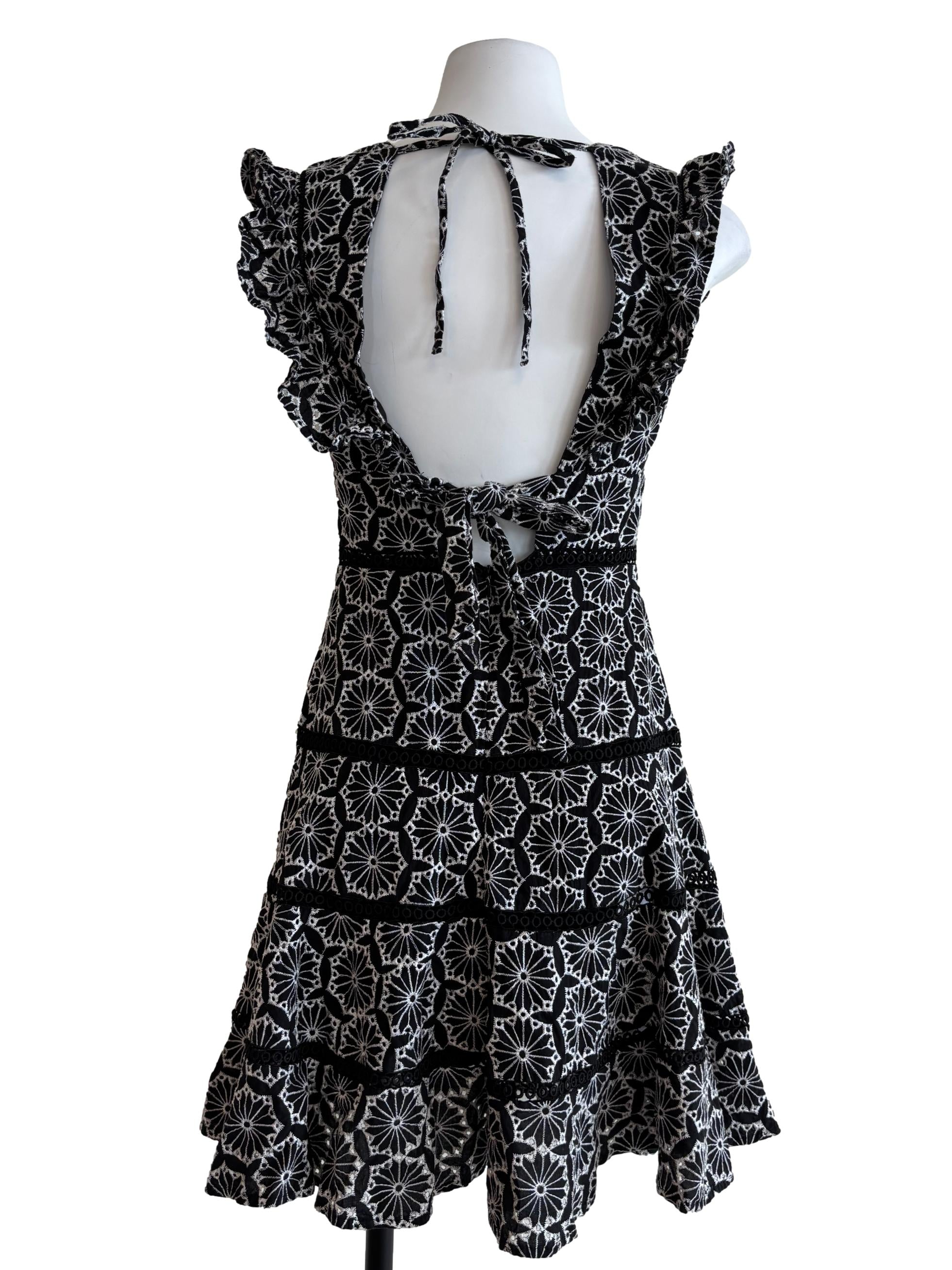 Black And White Ruffle Embroidered Dress