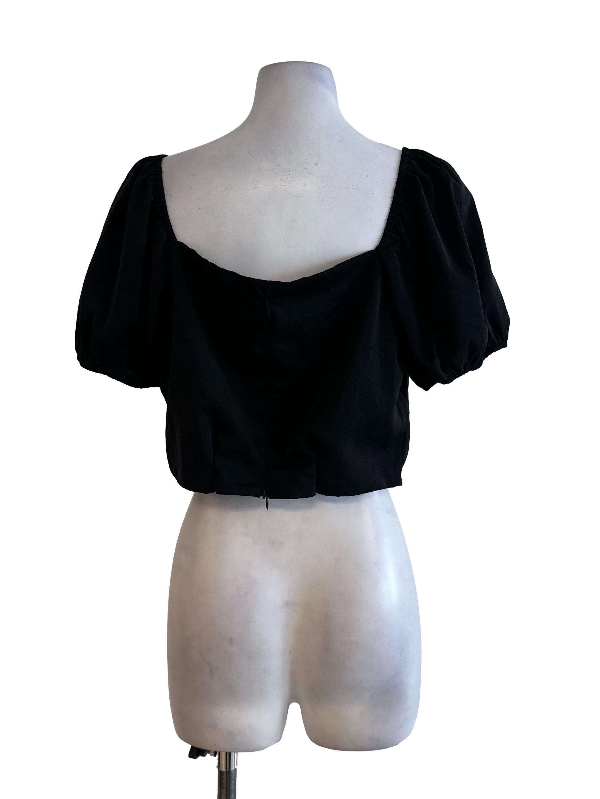 Raven Black Scoop Neck Button Top