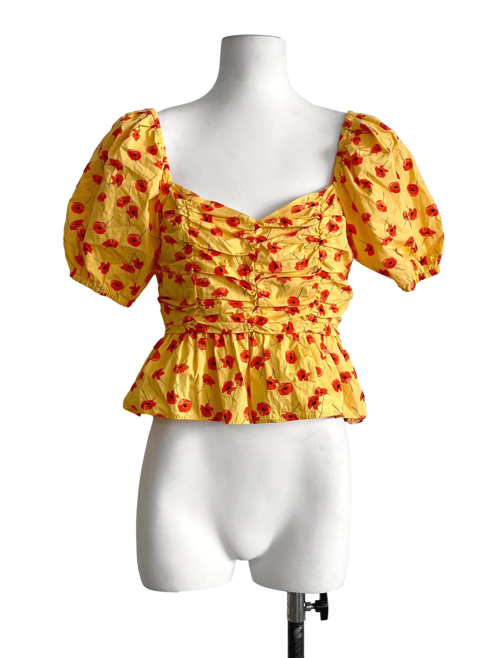 Pineapple Yellow Sweetheart Puff Sleeve Top