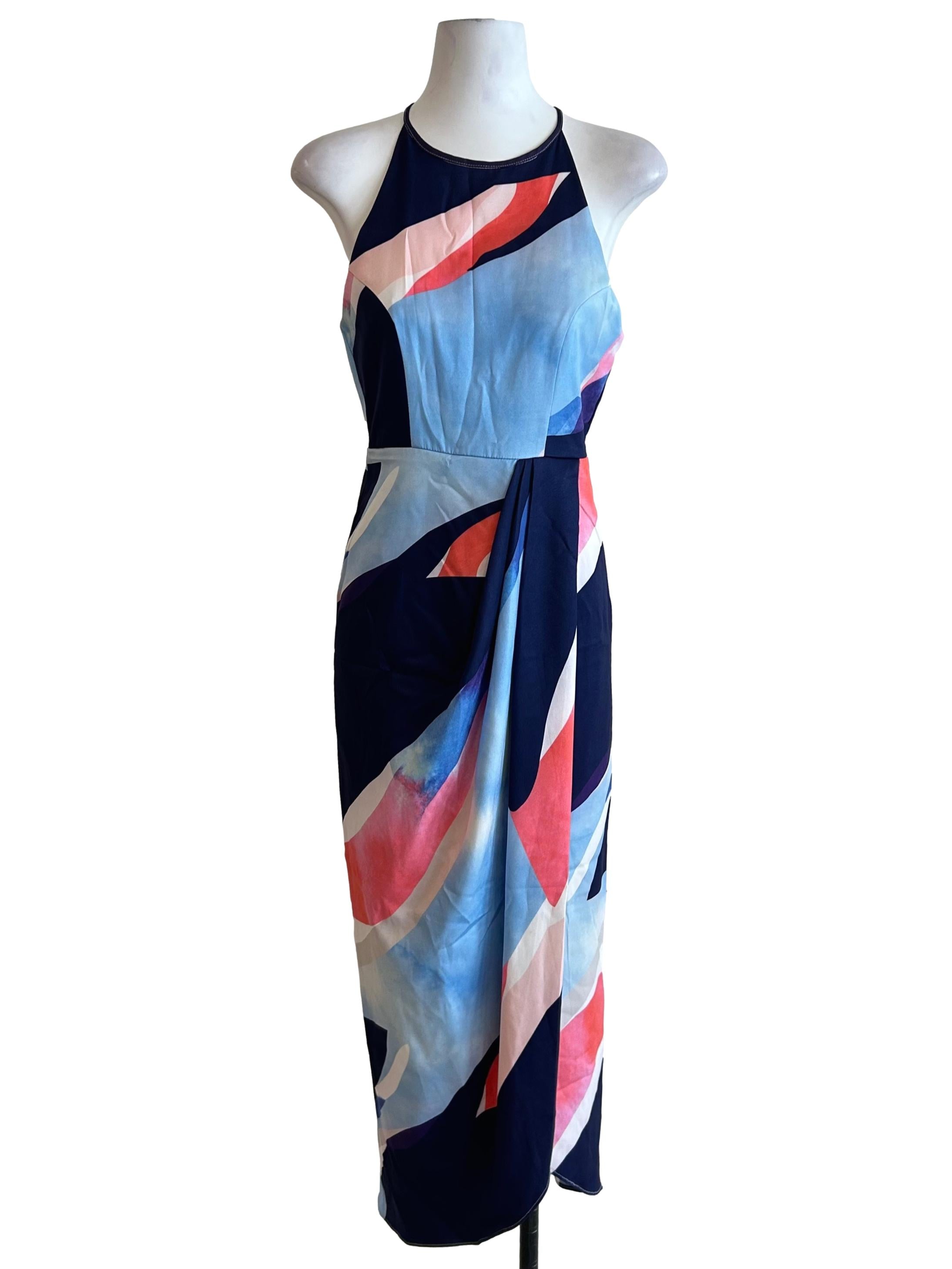 Multicolor Abstract Print Halter Dress