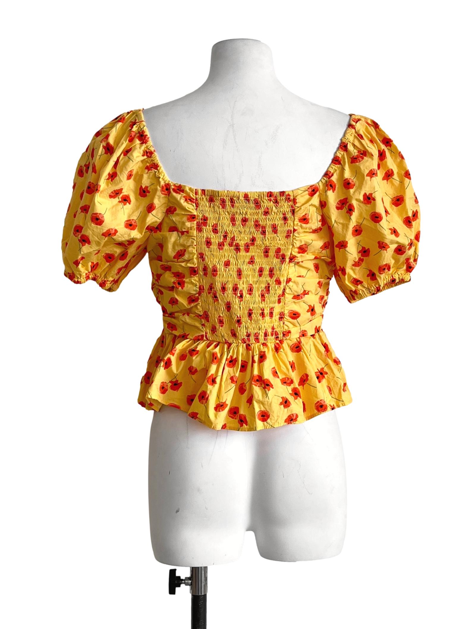 Pineapple Yellow Sweetheart Puff Sleeve Top