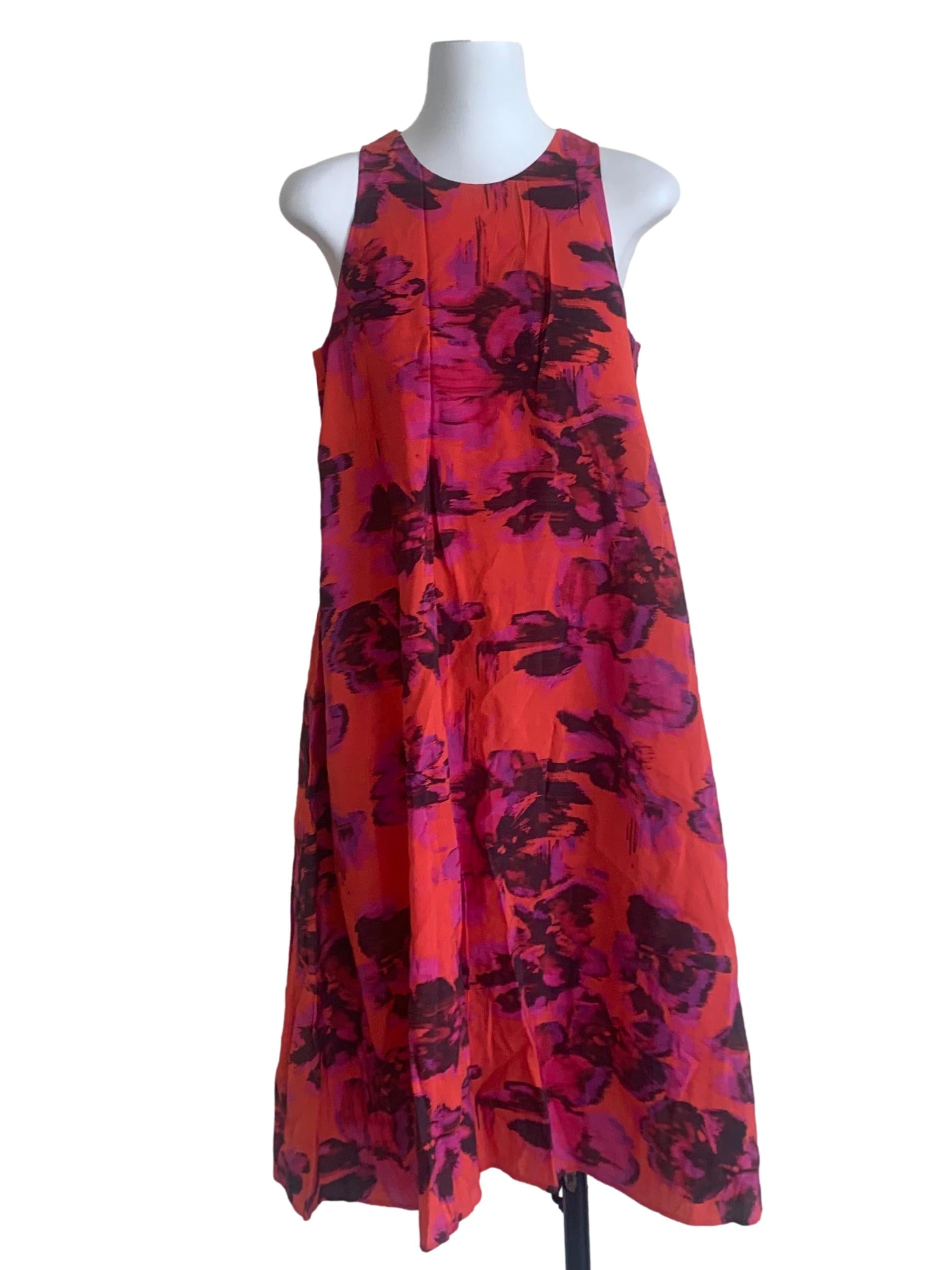 Cherry Red Floral Pattern Tent Dress
