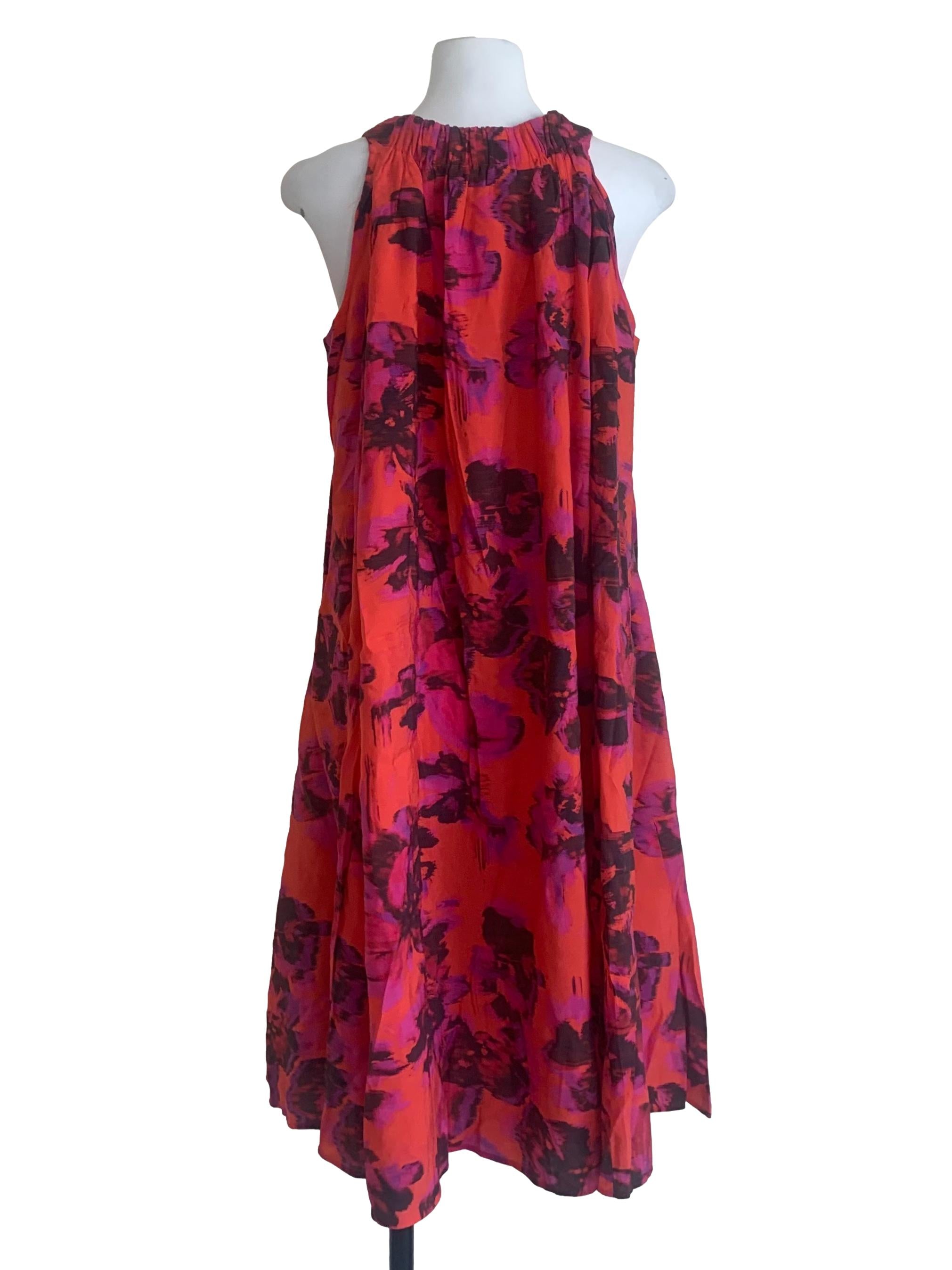Cherry Red Floral Pattern Tent Dress
