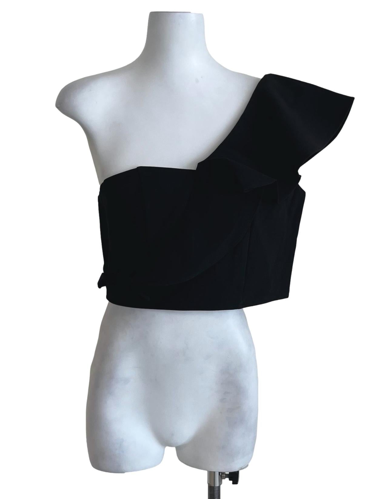 Black Asymmetrical Neckline Cropped Blouse