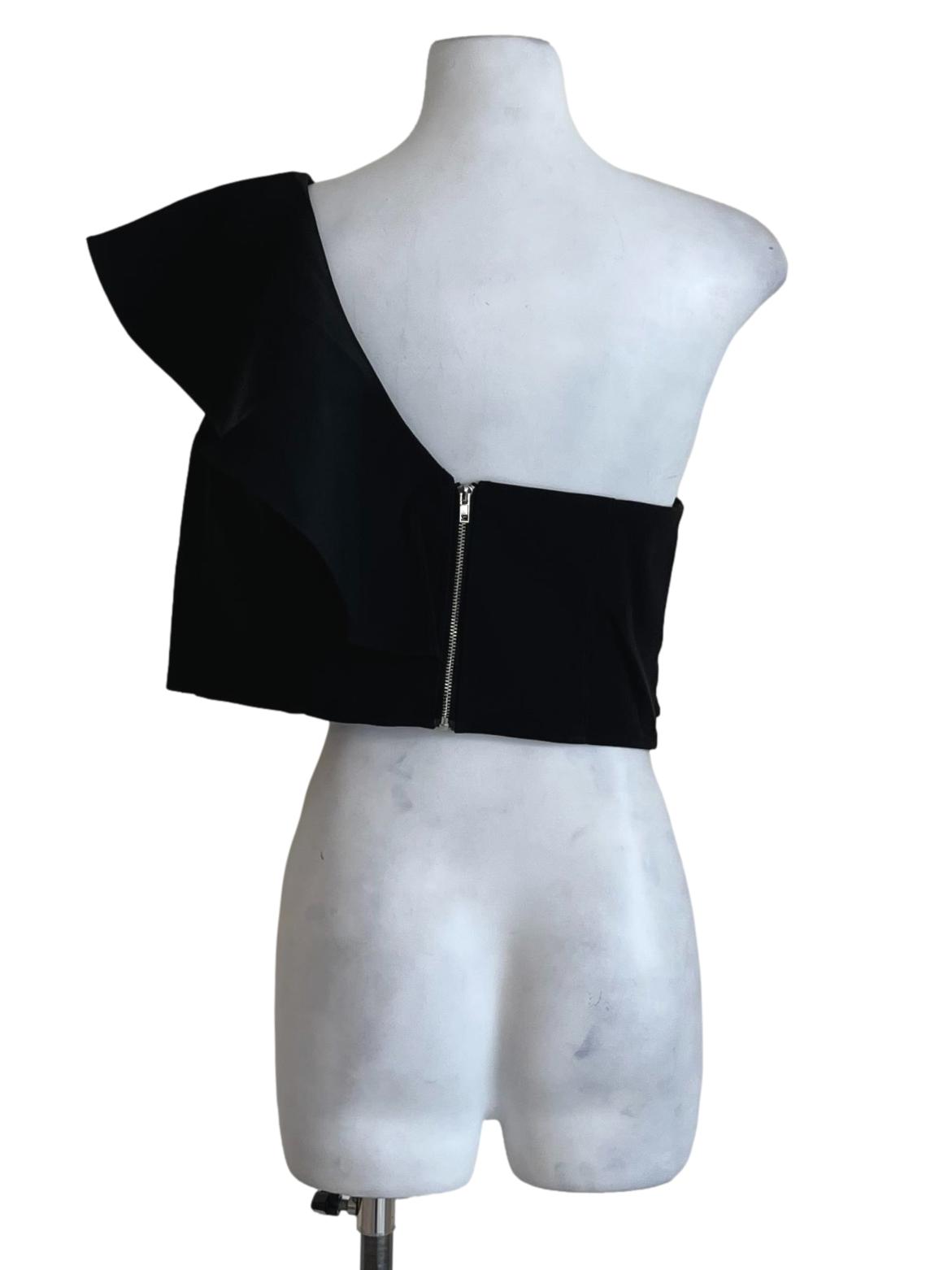 Black Asymmetrical Neckline Cropped Blouse