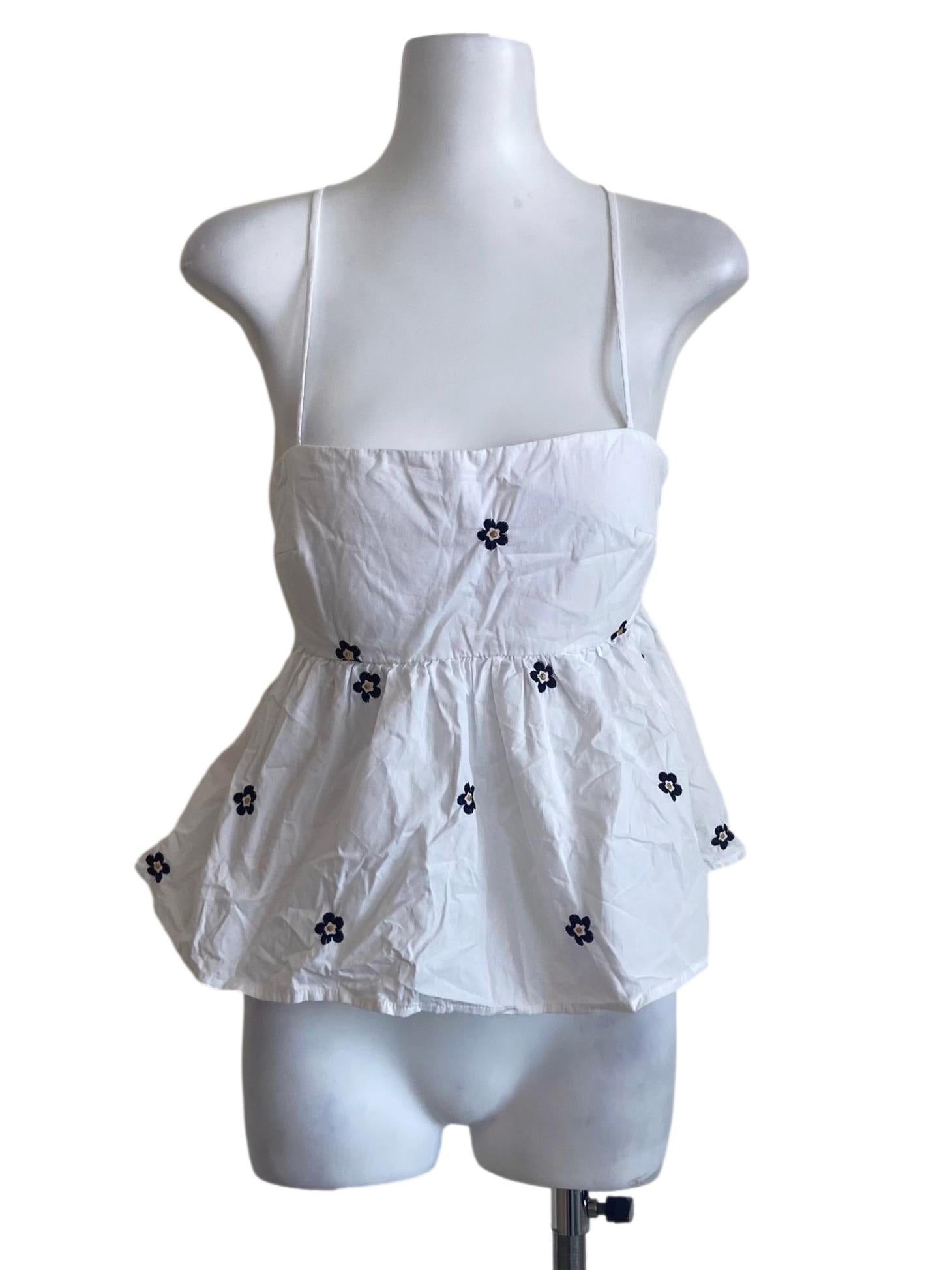 White Spaghetti Strap Floral Peplum Top