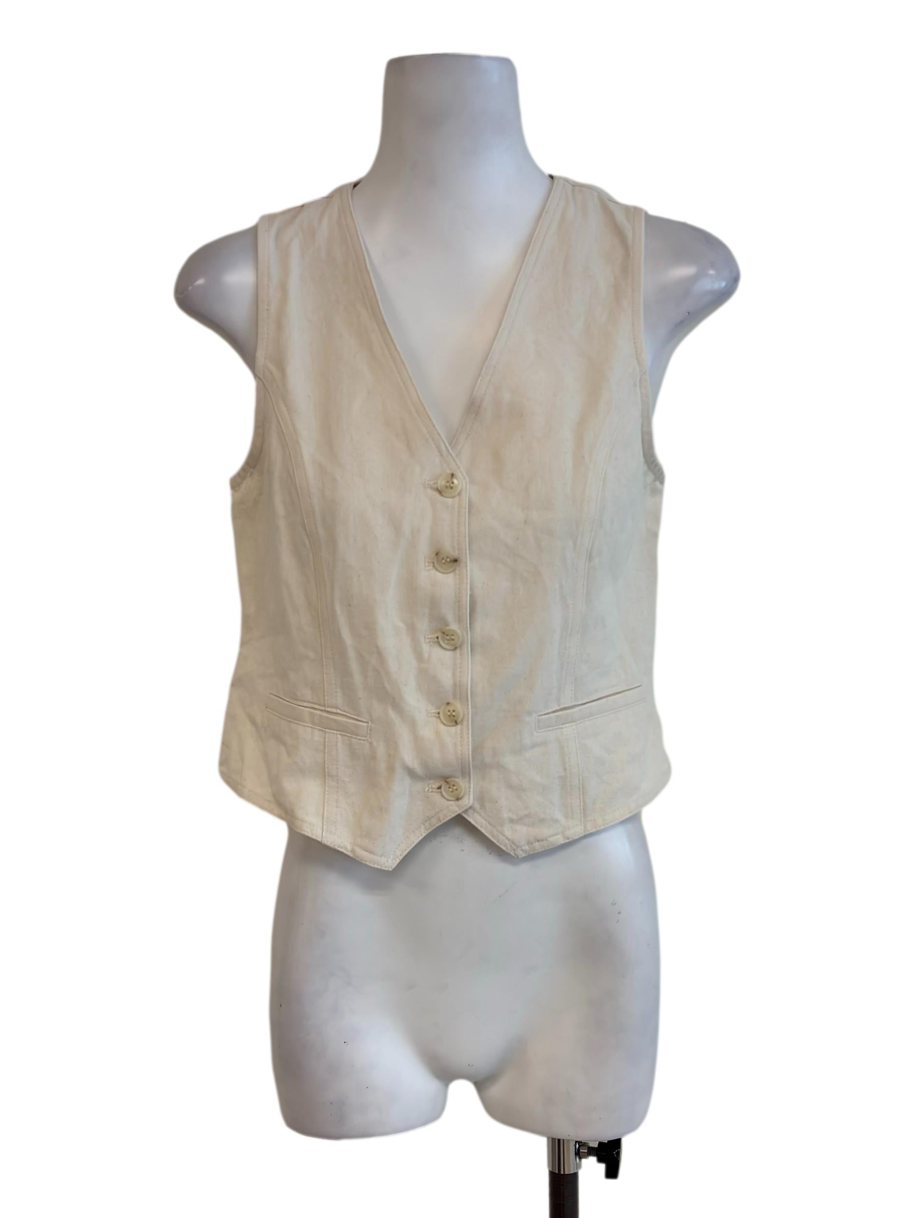 Ivory White V Neck Button Vest