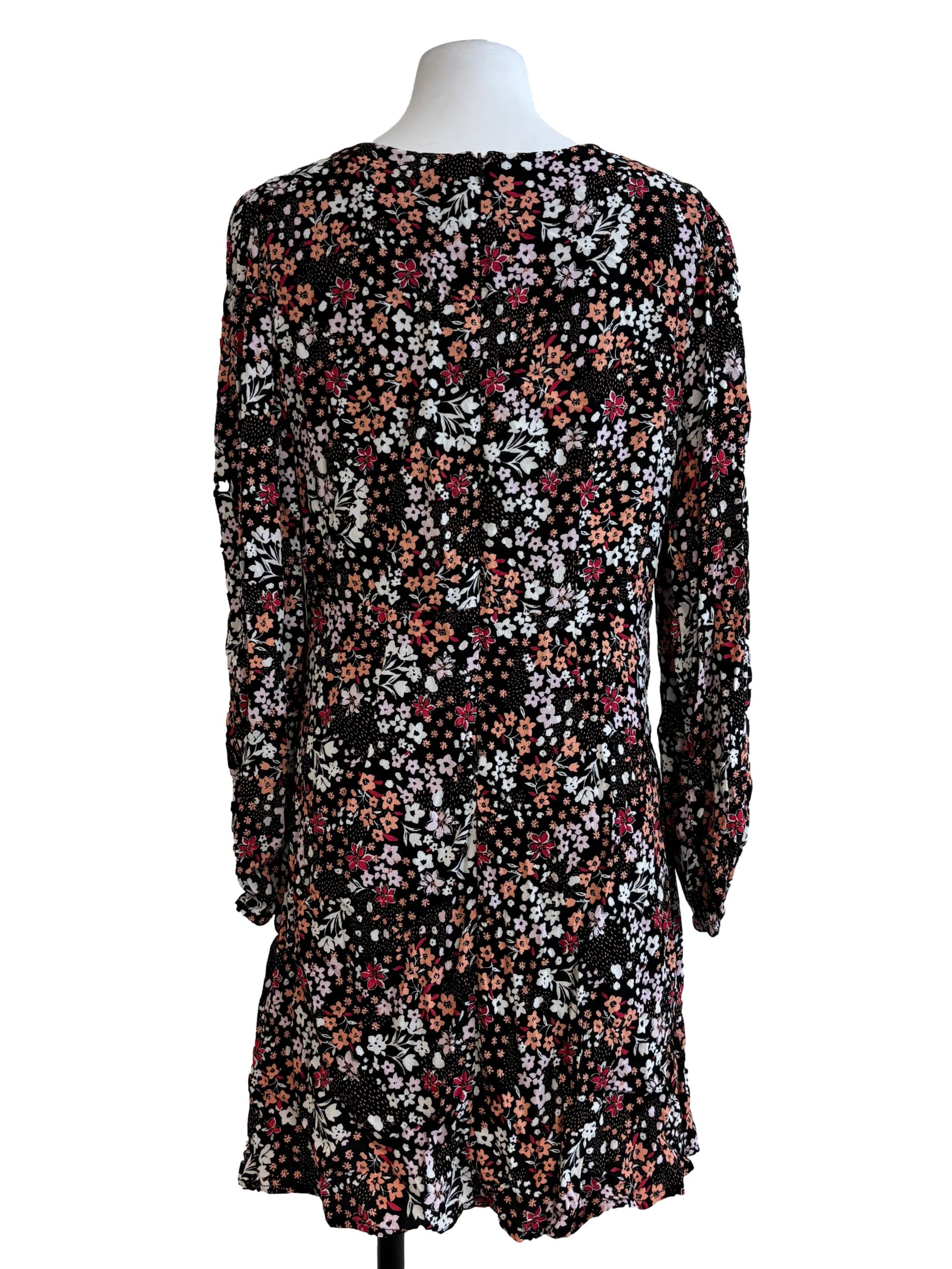 Ink Black Floral Plunged Neck Dress
