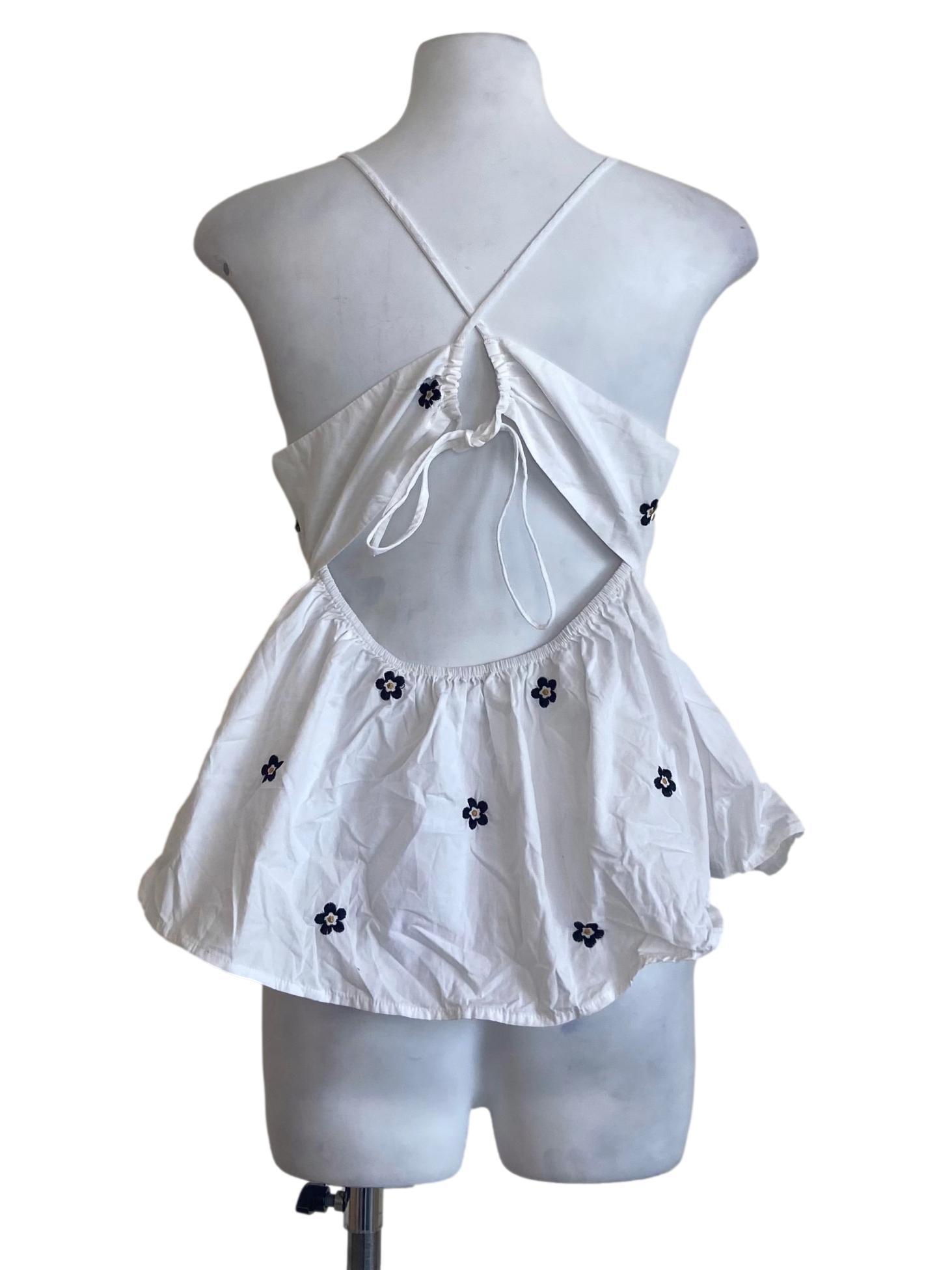 White Spaghetti Strap Floral Peplum Top