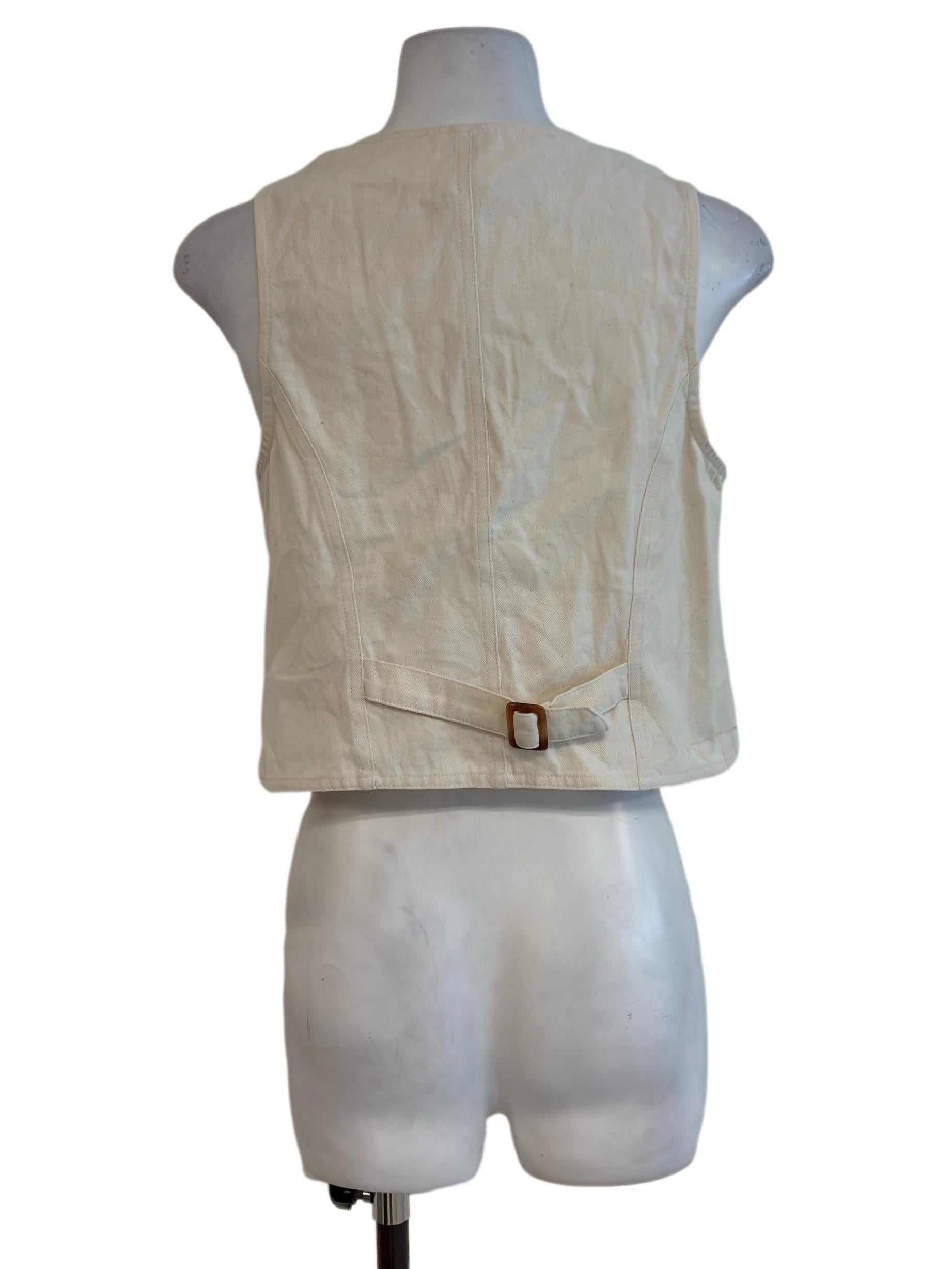 Ivory White V Neck Button Vest