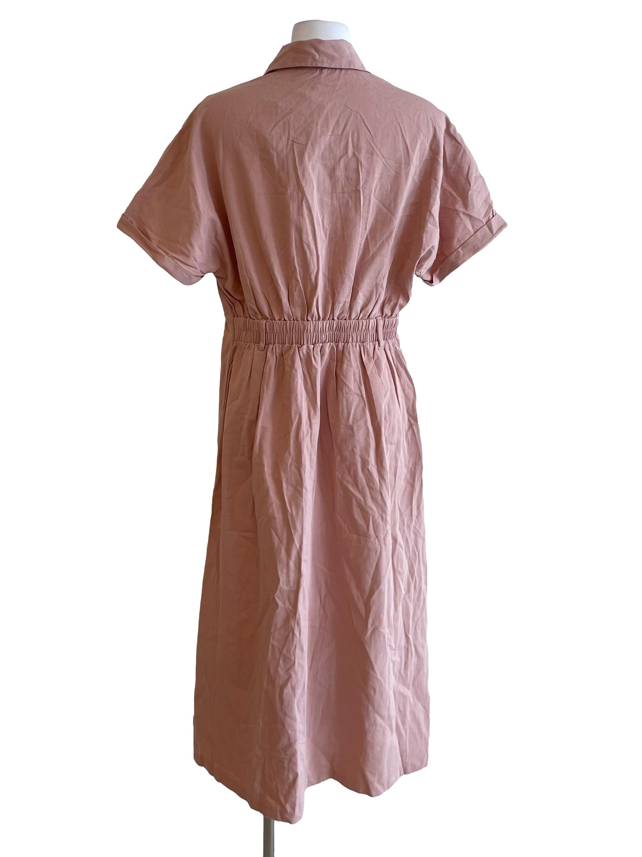 Crepe Pink Bust Pocket Shirt Dress