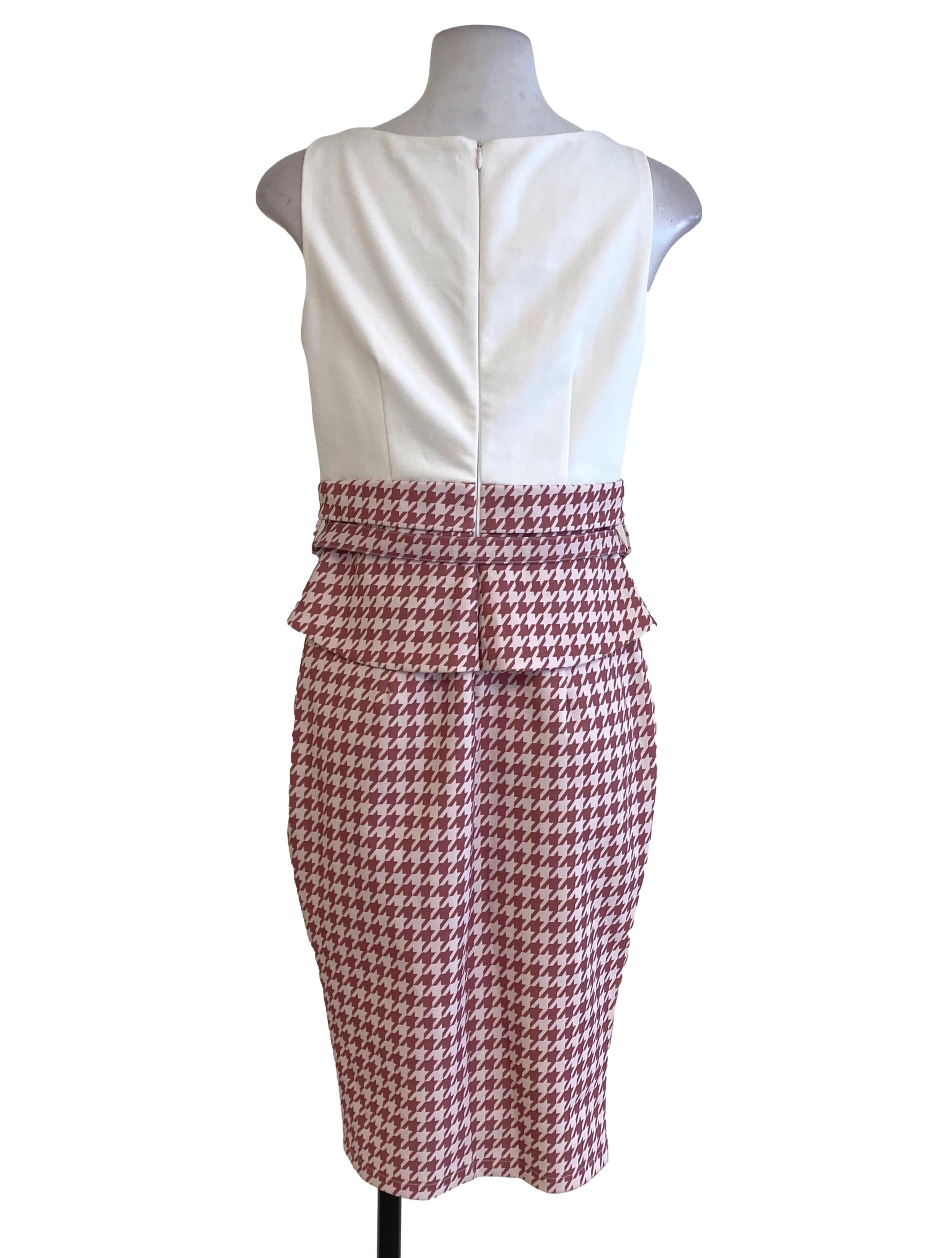 Chello White Half Pink Houndstooth Dress | REFASH