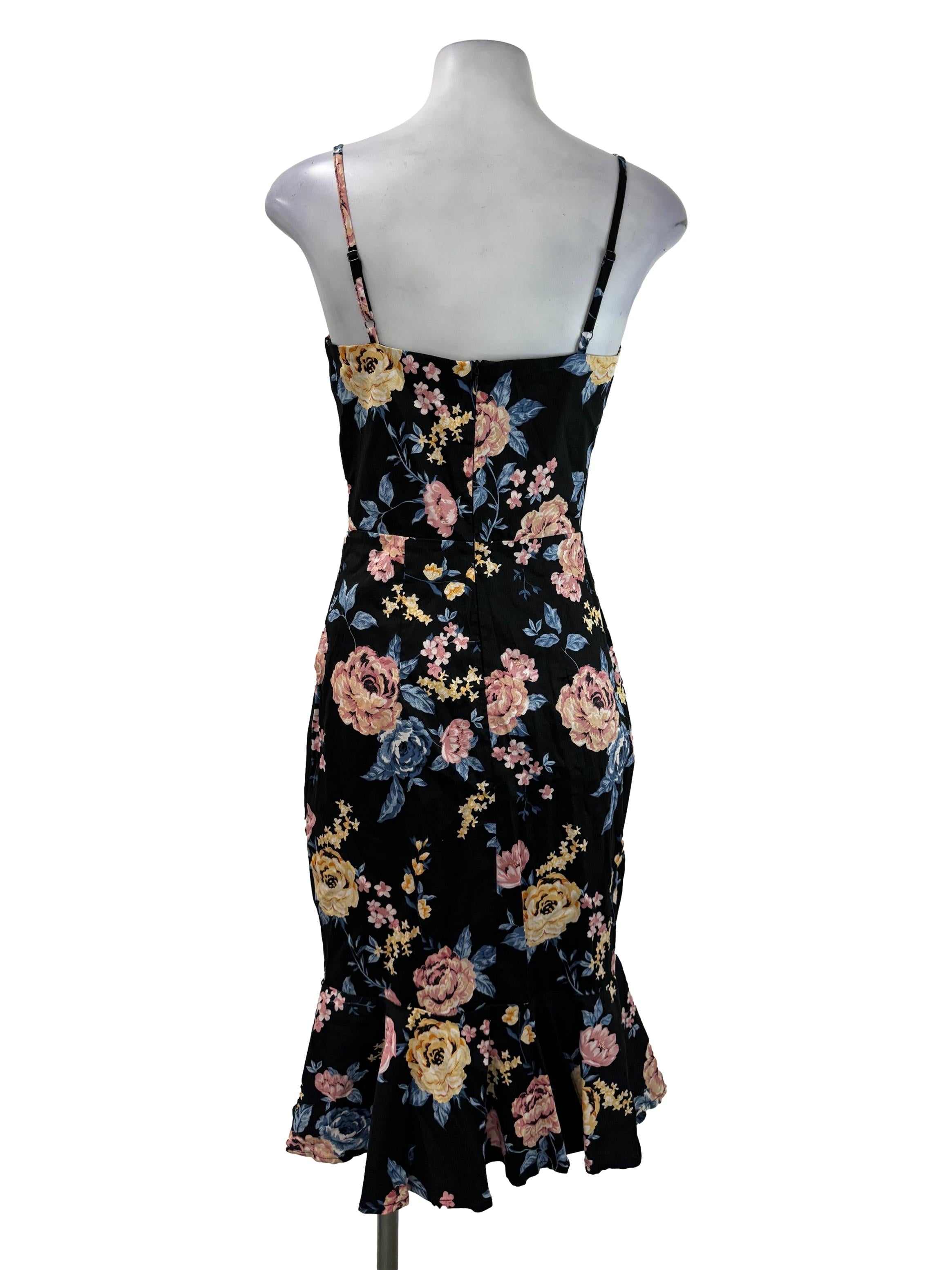 Black Floral Ruffle Edge Dress