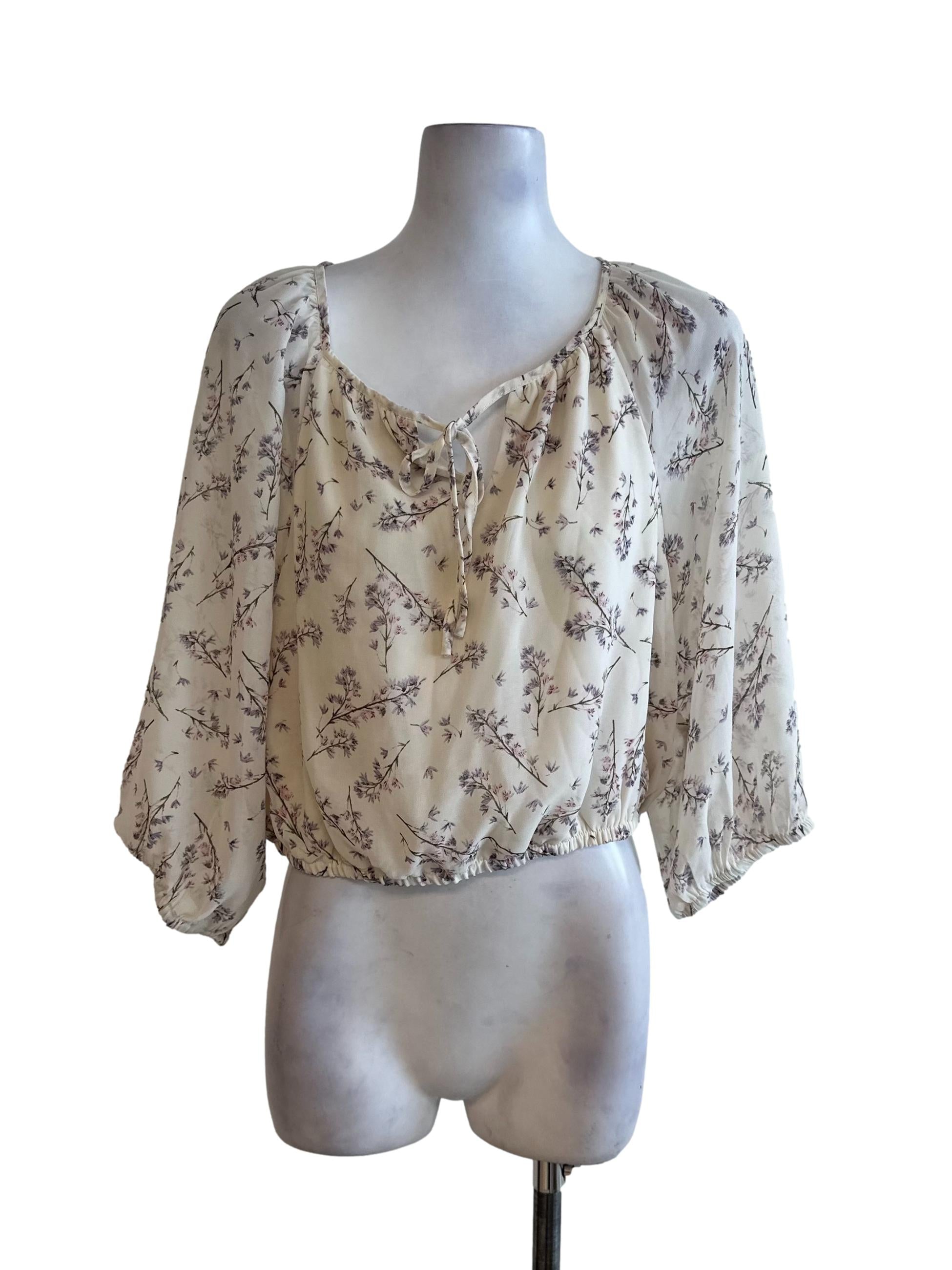 Light Beige Floral Chiffon Top