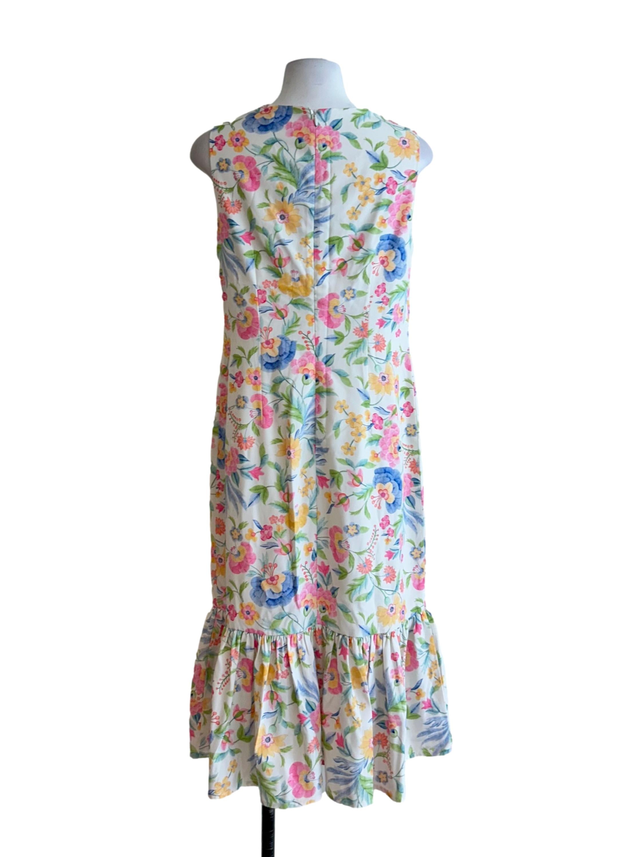 White Vibrant Floral Ruffle Dress