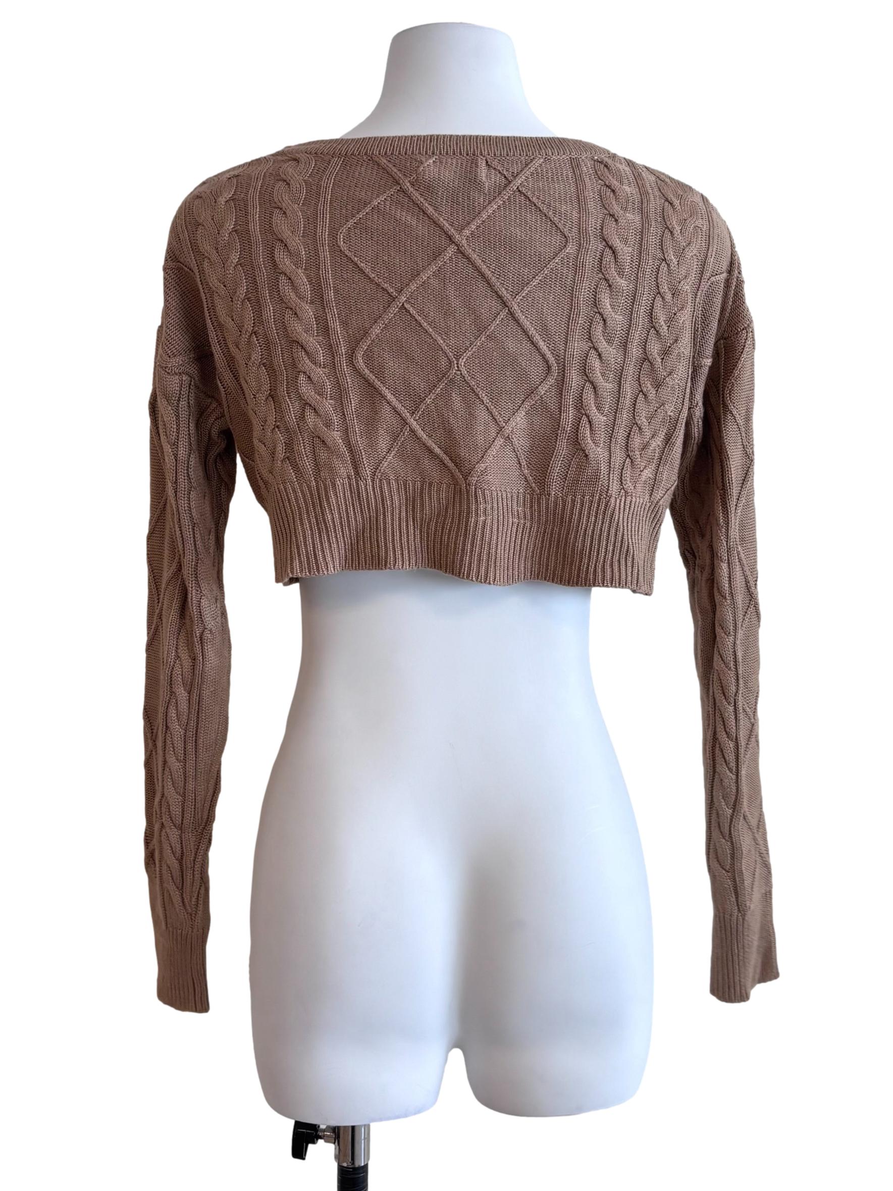 Tawny Brown Cable Knit Cropped Cardigan