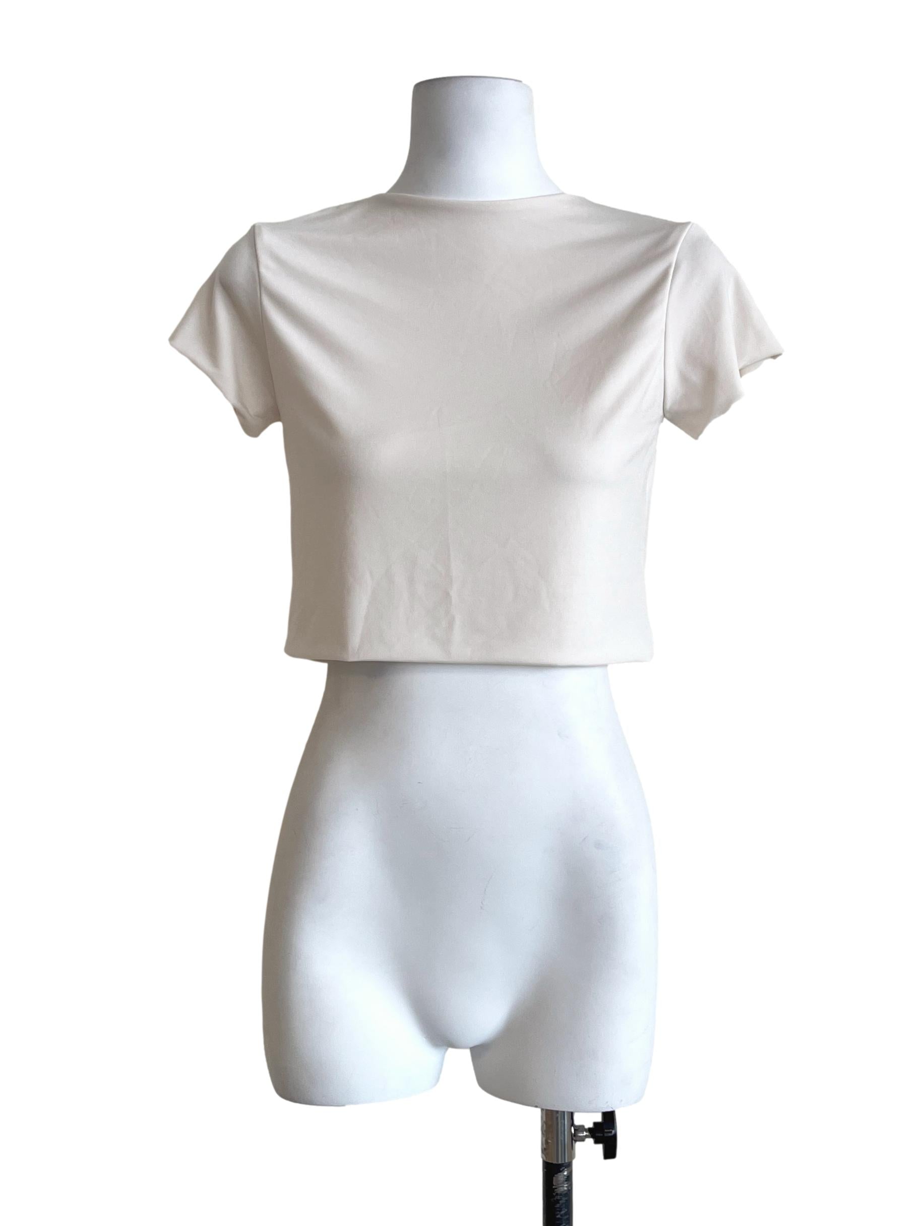 Cream White Halter Short Sleeve Top