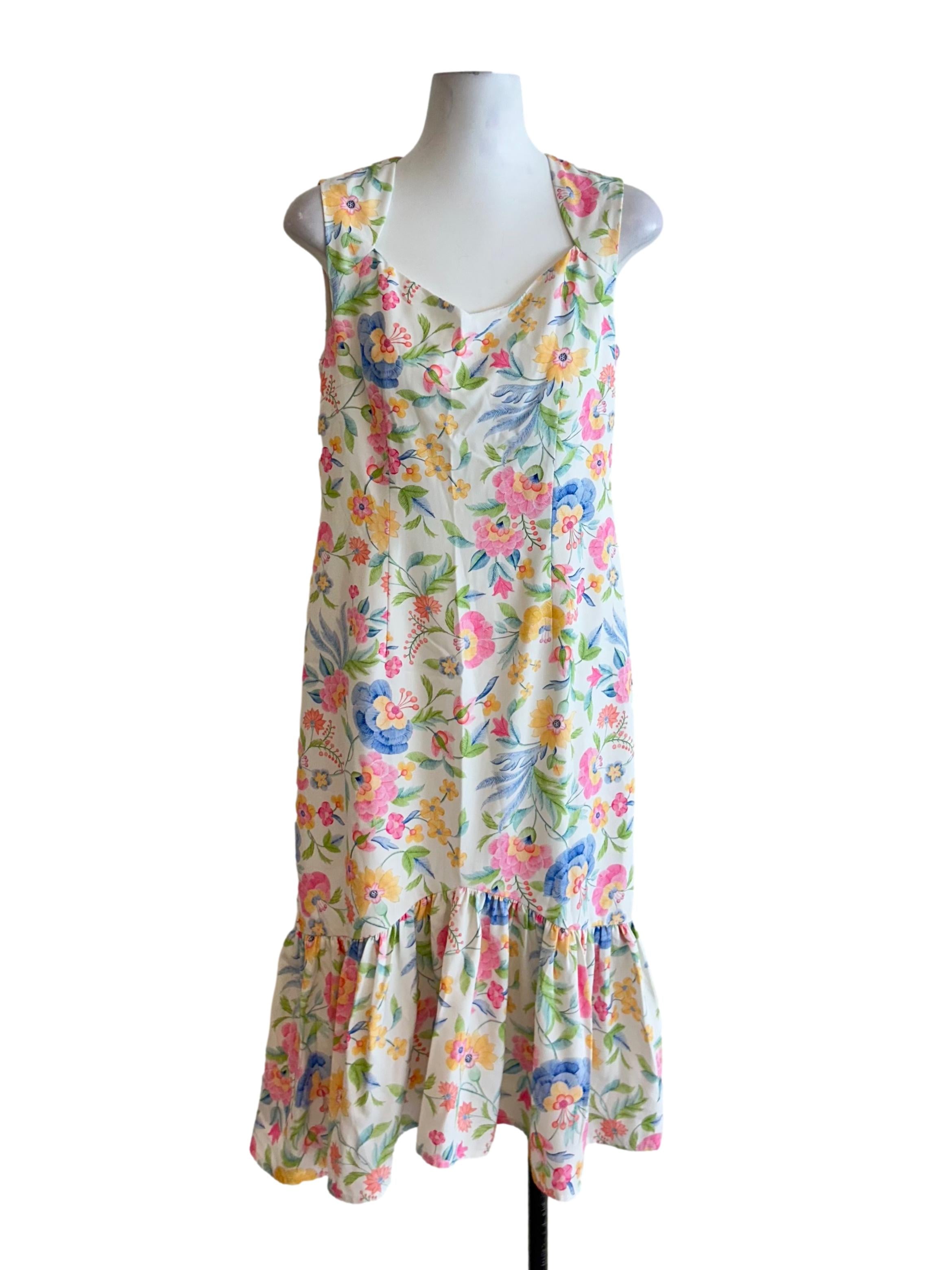 White Vibrant Floral Ruffle Dress