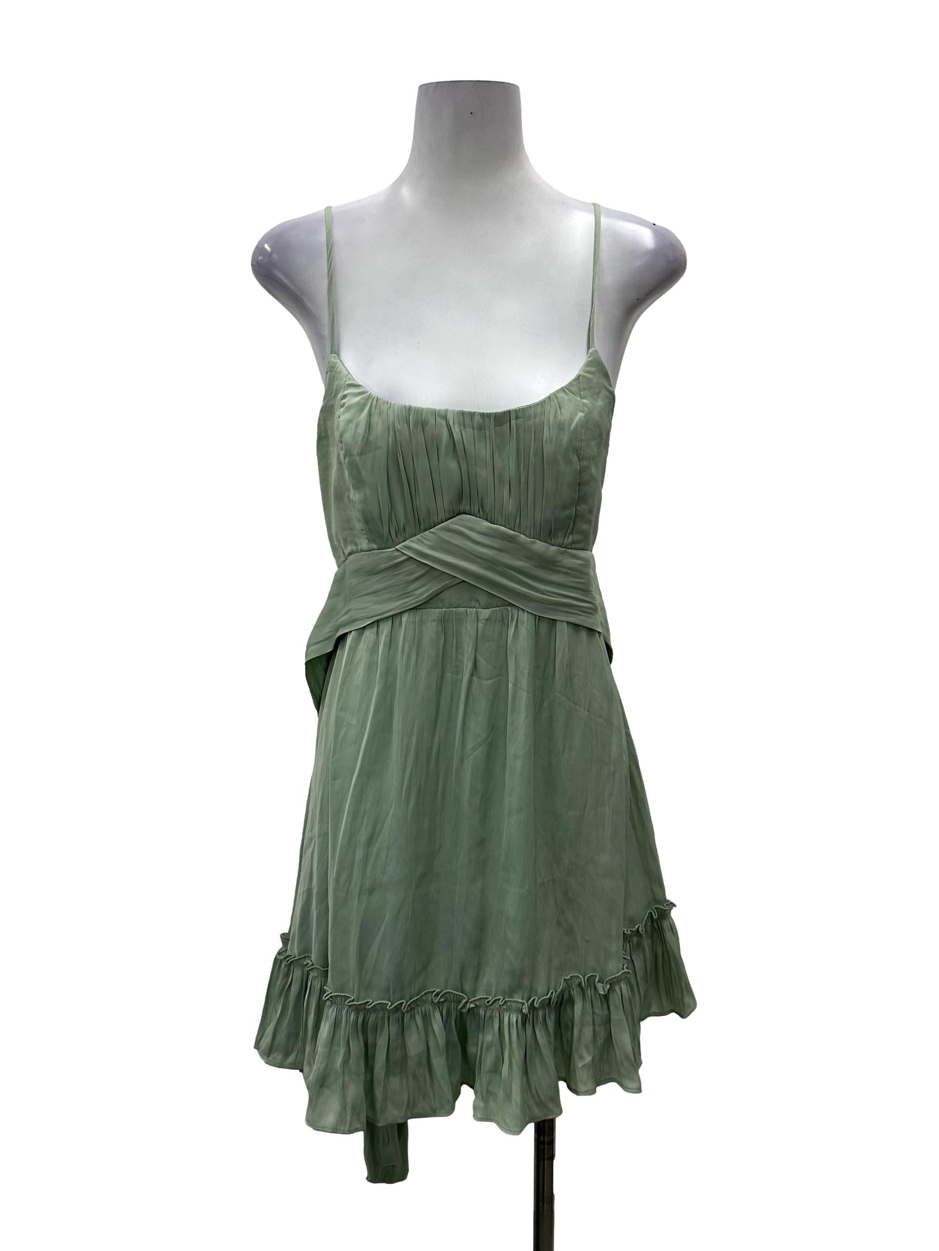 Sage Pleated Cross Back Dress